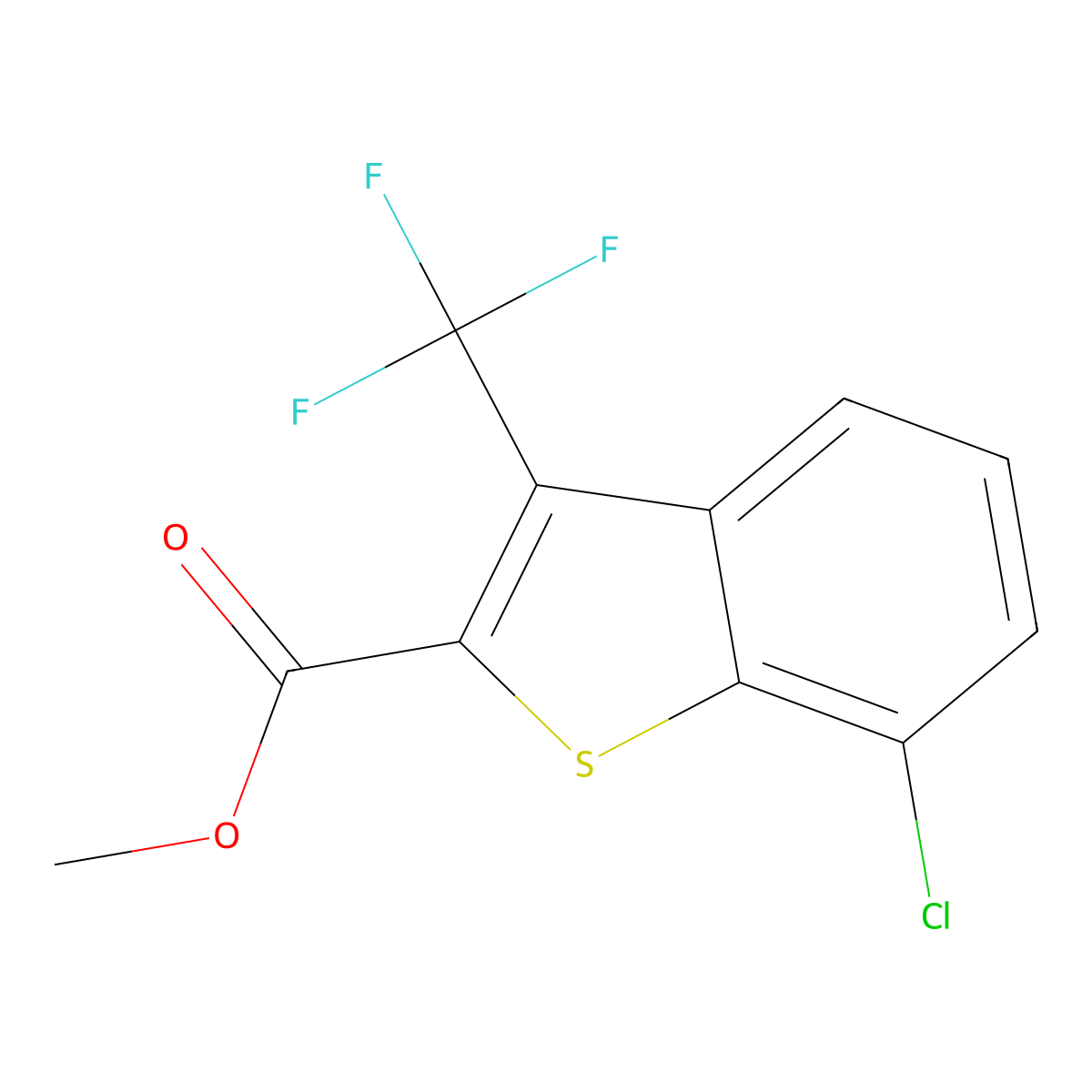 Methyl 7-chloro-3-(trifluoromethyl)benZo[b]thiophene-2-carboxylate molecular structure, CAS 2901106-51-0
