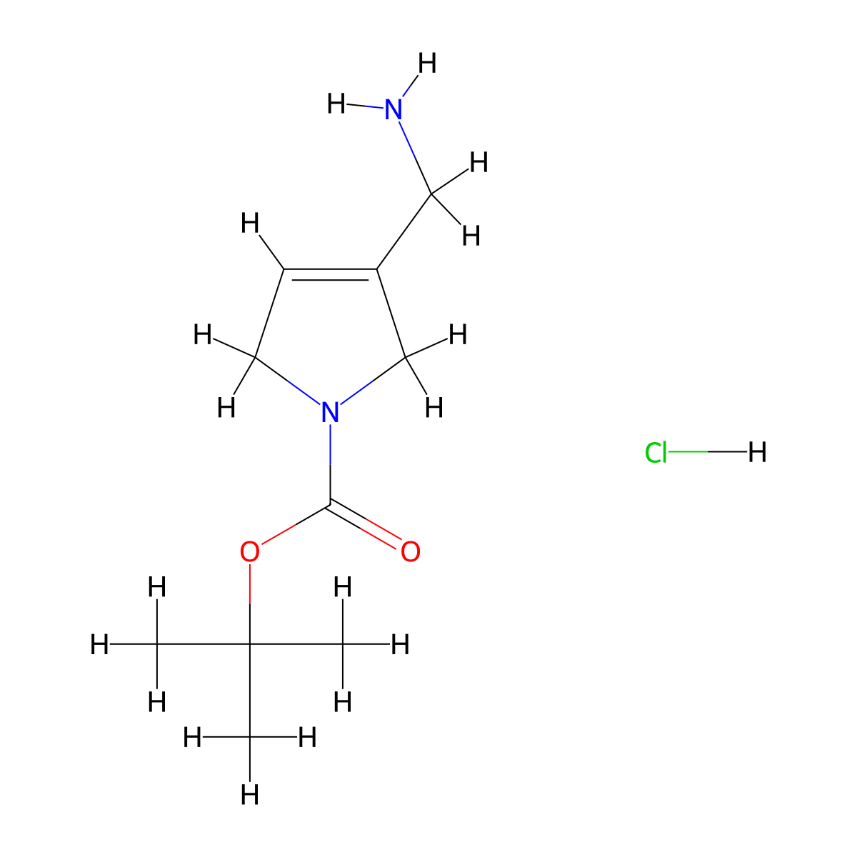 tert-butyl 3-(aminomethyl)-2,5-dihydro-1H-pyrrole-1-carboxylate hydrochloride molecular structure, CAS 2901106-77-0