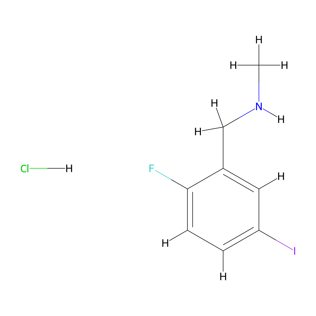 ((2-Fluoro-5-iodophenyl)methyl)(methyl)amine hydrochloride molecular structure, CAS 2901106-83-8