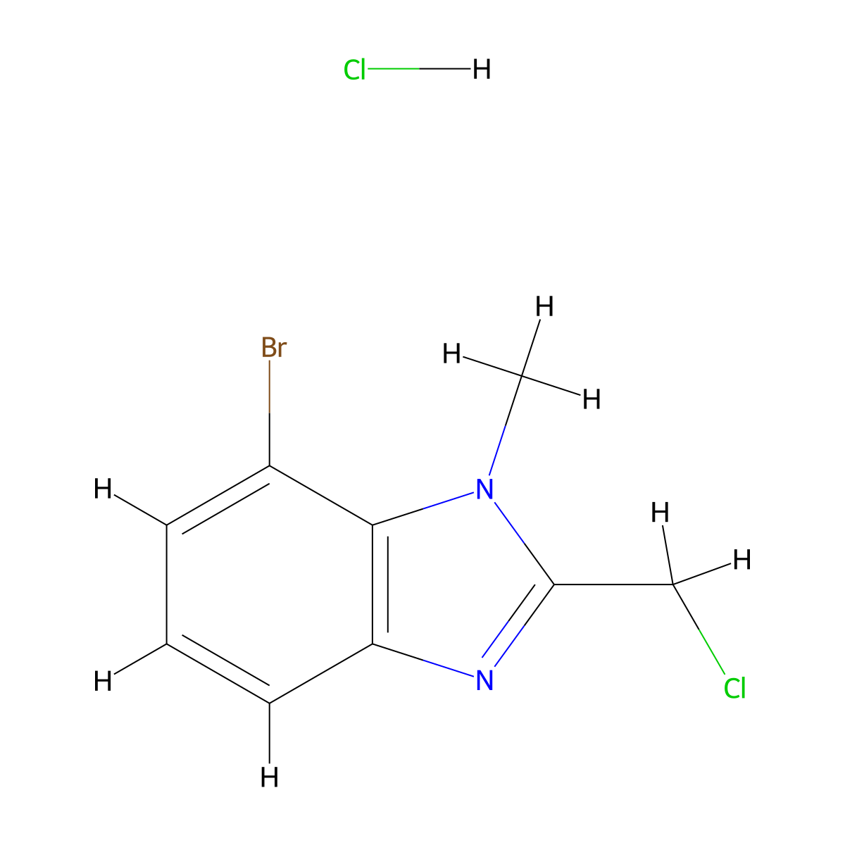 7-bromo-2-(chloromethyl)-1-methyl-1H-1,3-benzodiazole hydrochloride molecular structure, CAS 2901109-57-5