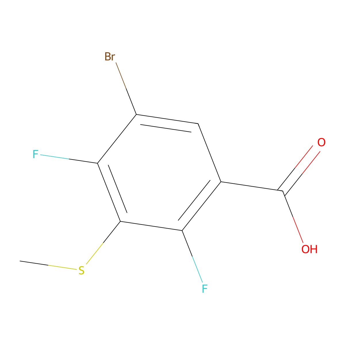 5-Bromo-2,4-difluoro-3-(methylthio)benzoic acid molecular structure, CAS 2901109-81-5