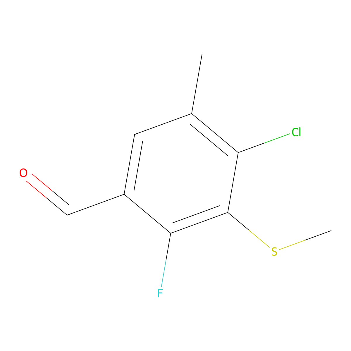 4-Chloro-2-fluoro-5-methyl-3-(methylthio)benZaldehyde molecular structure, CAS 2901109-86-0