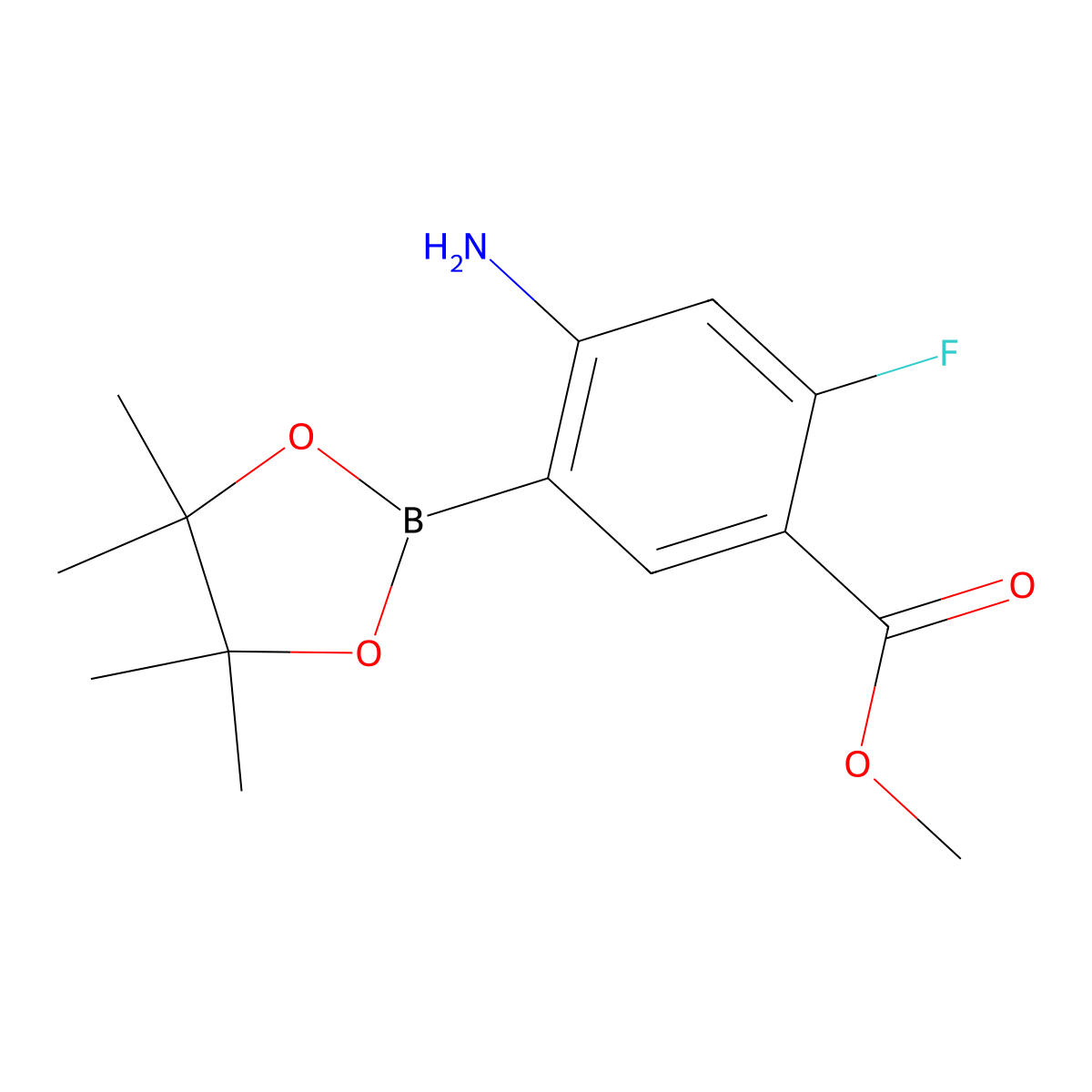 Methyl 4-amino-2-fluoro-5-(4,4,5,5-tetramethyl-1,3,2-dioxaborolan-2-yl)benzoate molecular structure, CAS 2902558-87-4