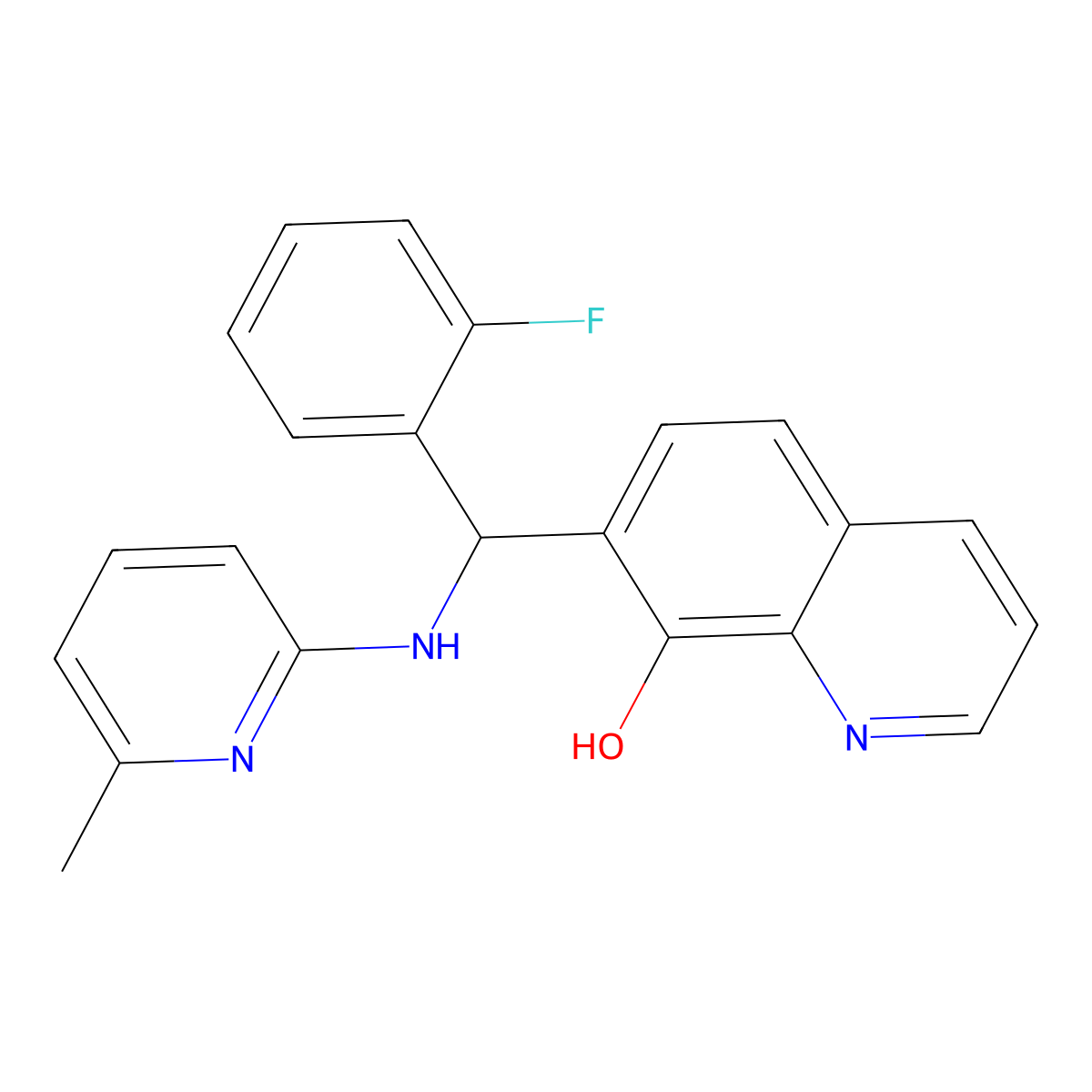 7-[(2-Fluorophenyl)-[(6-methylpyridin-2-yl)amino]methyl]quinolin-8-ol molecular structure, CAS 290296-10-5