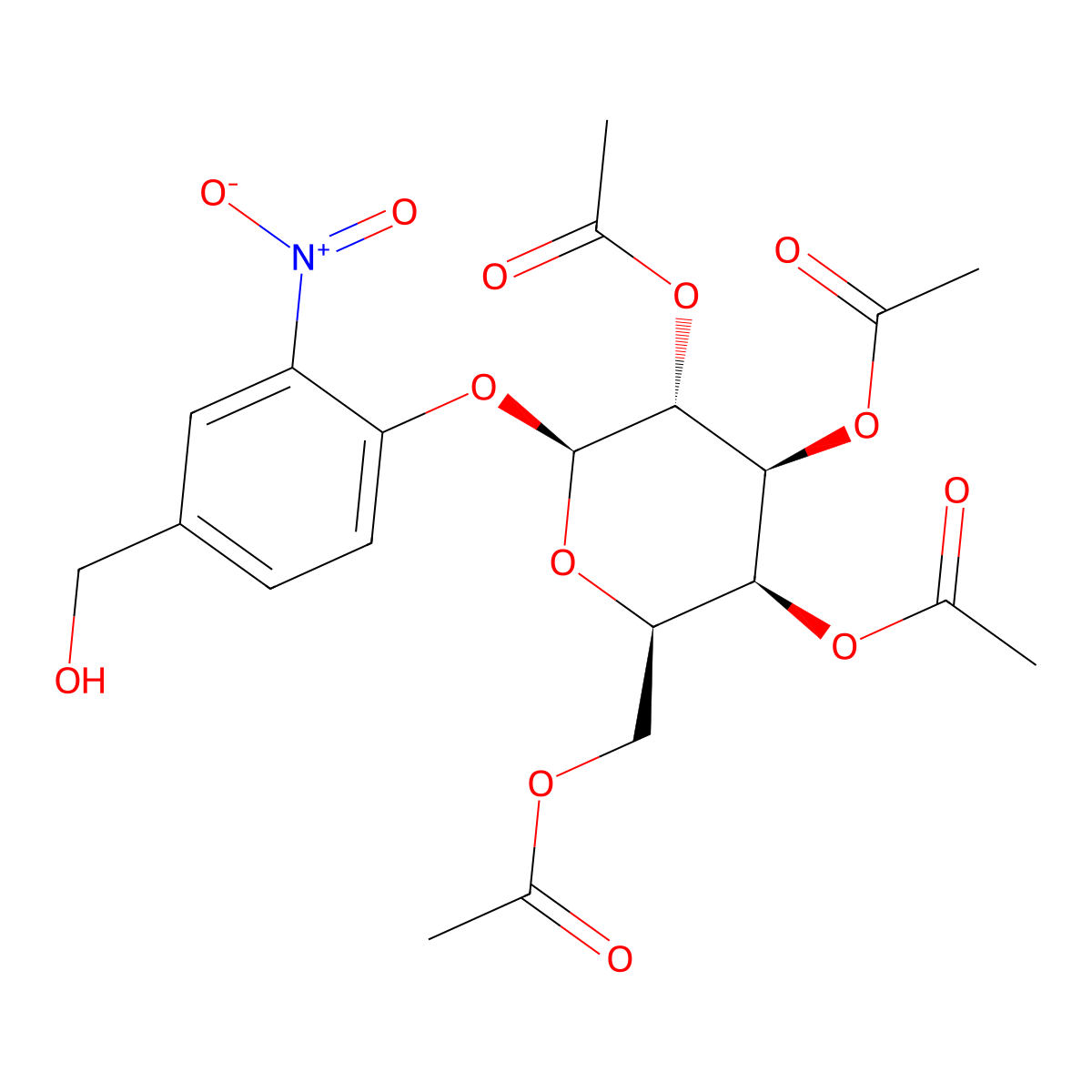 (2R,3S,4S,5R,6S)-2-(Acetoxymethyl)-6-(4-(hydroxymethyl)-2-nitrophenoxy)tetrahydro-2H-pyran-3,4,5-triyl triacetate molecular structure, CAS 290298-12-3