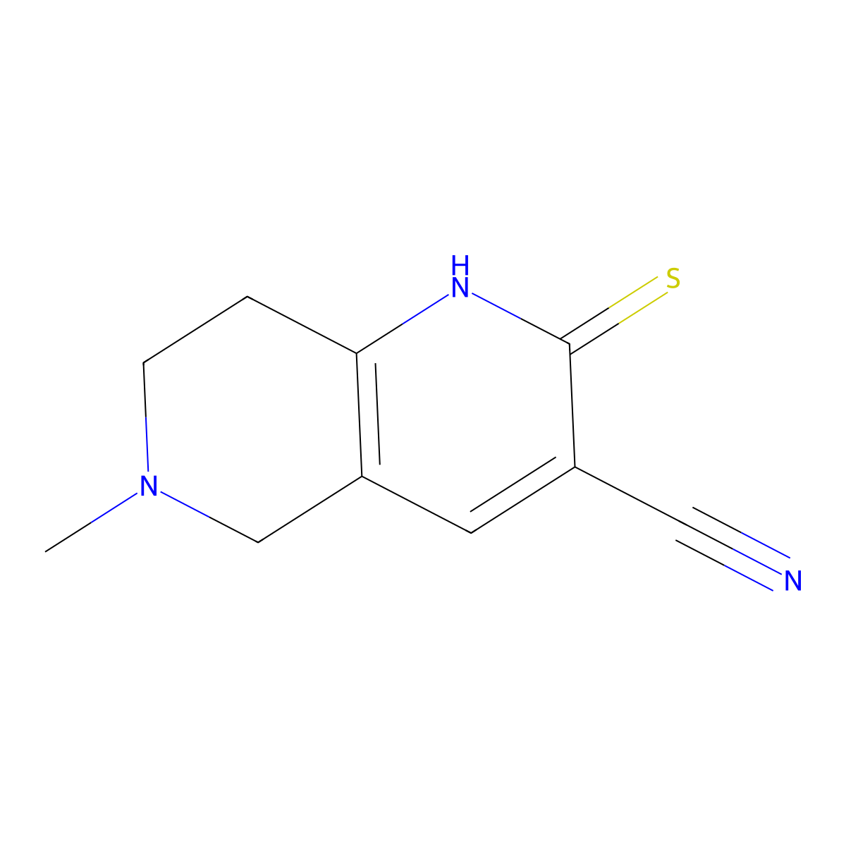 1,2,5,6,7,8-Hexahydro-6-methyl-2-thioxo-1,6-naphthyridine-3-carbonitrile molecular structure, CAS 290299-52-4