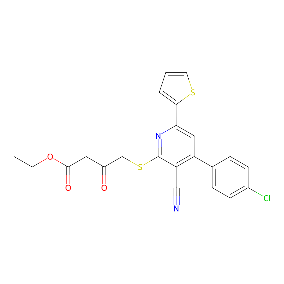 Ethyl 4-{[4-(4-chlorophenyl)-3-cyano-6-(thiophen-2-yl)pyridin-2-yl]sulfanyl}-3-oxobutanoate molecular structure, CAS 290299-71-7