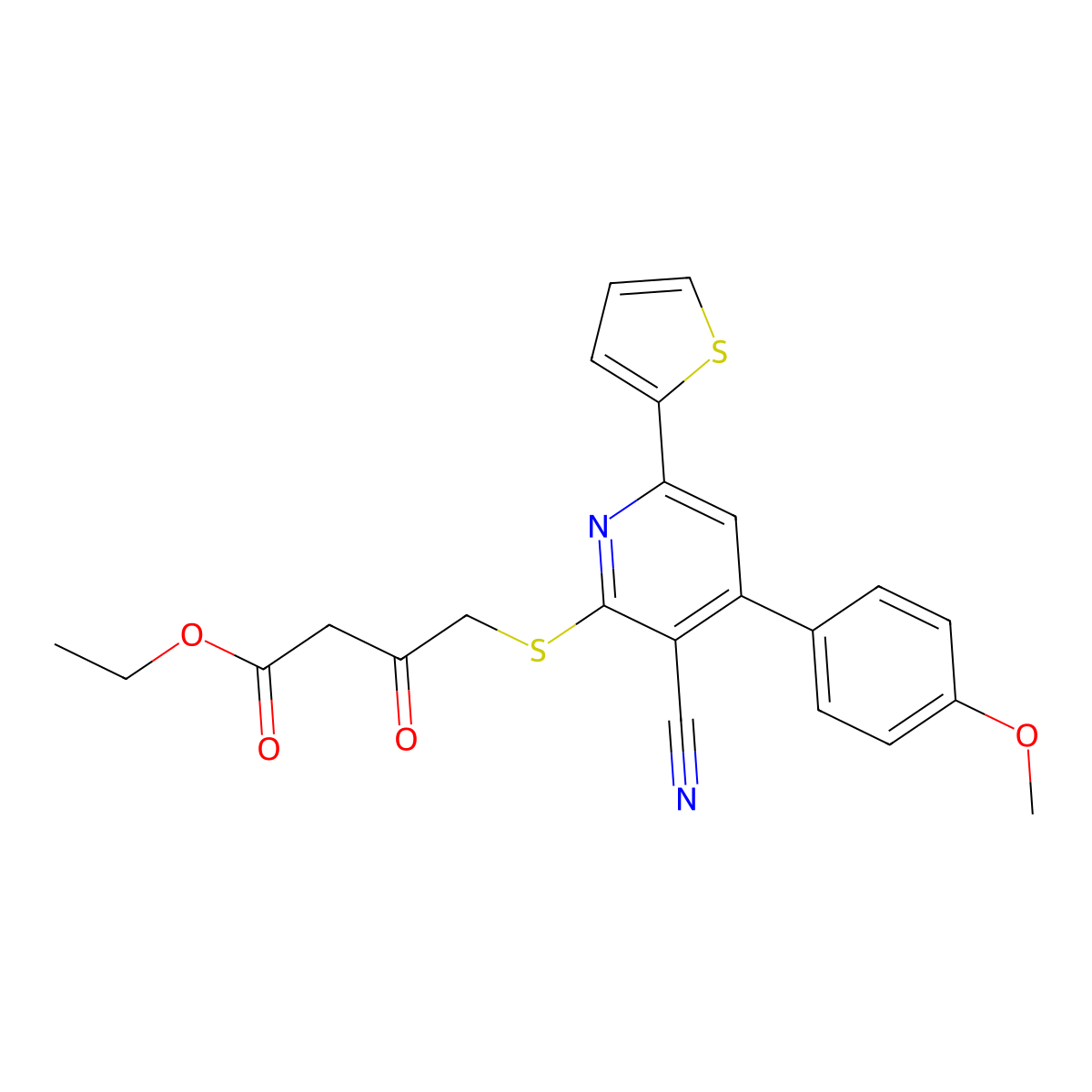 Ethyl 4-[3-cyano-4-(4-methoxyphenyl)-6-thiophen-2-ylpyridin-2-yl]sulfanyl-3-oxobutanoate molecular structure, CAS 290299-72-8