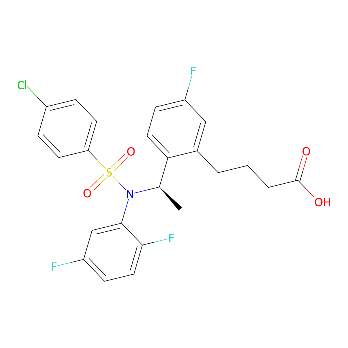 4-(2-((1R)-1-(((4-chlorophenyl)sulfonyl)-2,5-difluoroanilino)ethyl)-5-fluorophenyl)butanoic acid molecular structure, CAS 290315-45-6