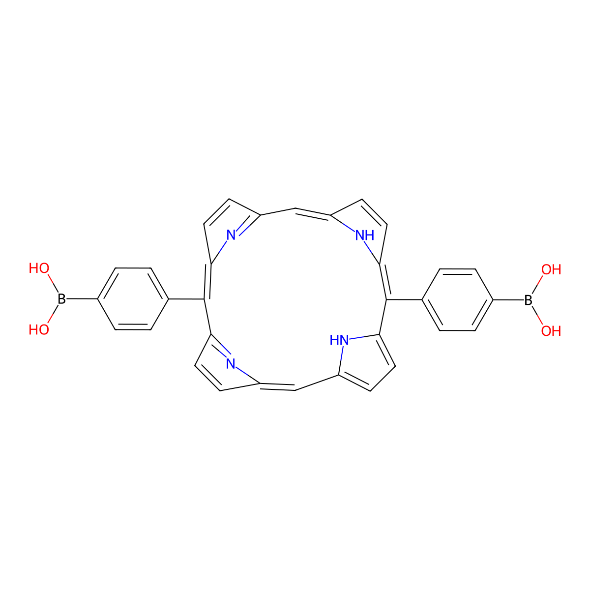 (Porphyrin-5,15-diylbis(4,1-phenylene))diboronic acid molecular structure, CAS 290356-48-8