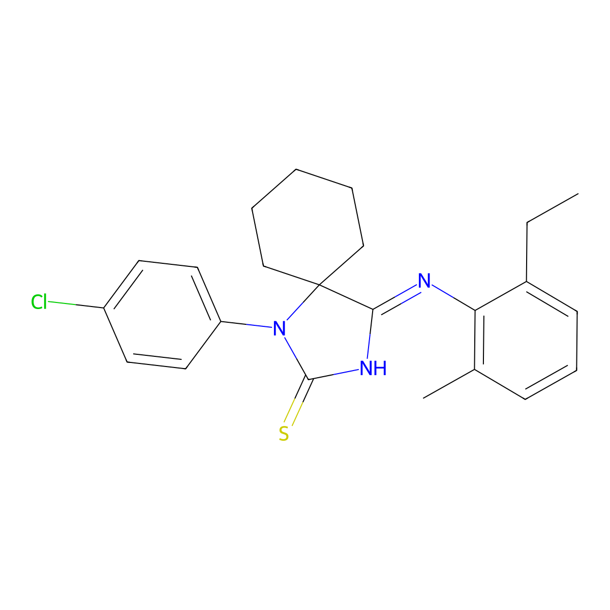 (4Z)-1-(4-chlorophenyl)-4-[(2-ethyl-6-methylphenyl)imino]-1,3-diazaspiro[4.5]decane-2-thione molecular structure, CAS 290366-03-9