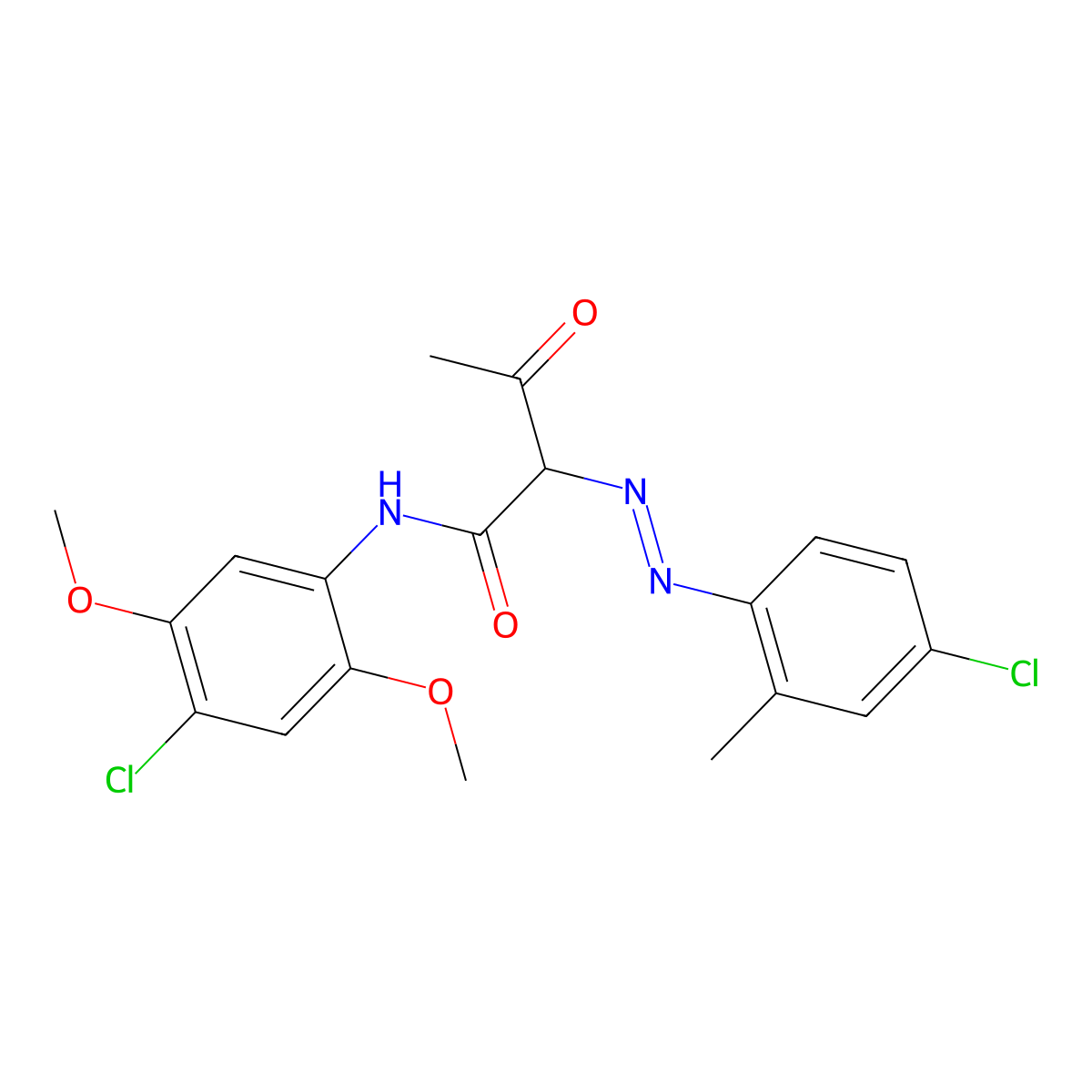 Butanamide, N-(4-chloro-2,5-dimethoxyphenyl)-2-(2-(4-chloro-2-methylphenyl)diazenyl)-3-oxo- molecular structure, CAS 2904-04-3