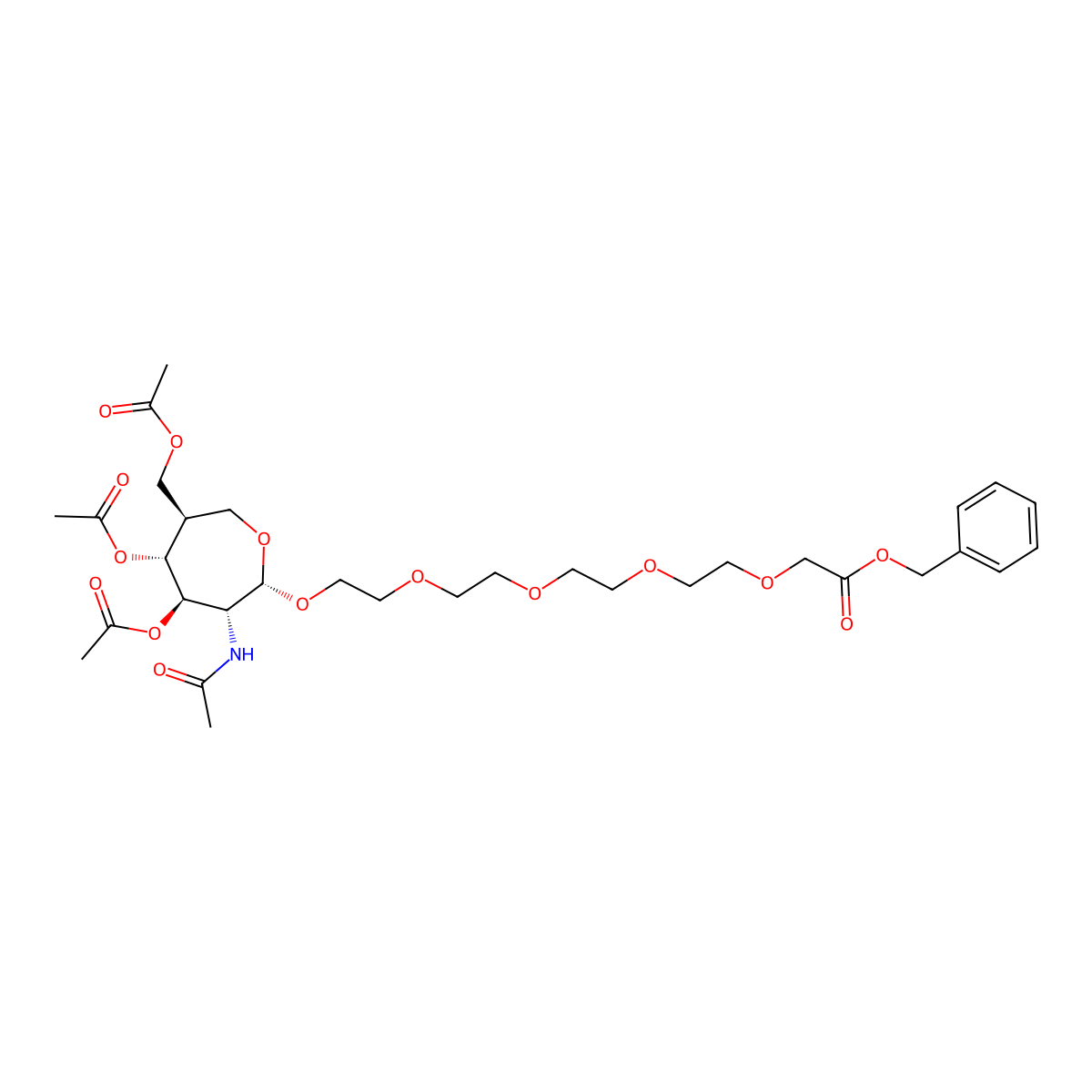 benzyl 14-{[(2R,3R,4R,5R,6R)-4,5-bis(acetyloxy)-6-[(acetyloxy)methyl]-3-acetamidooxepan-2-yl]oxy}-3,6,9,12-tetraoxatetradecanoate molecular structure, CAS 2904555-11-7