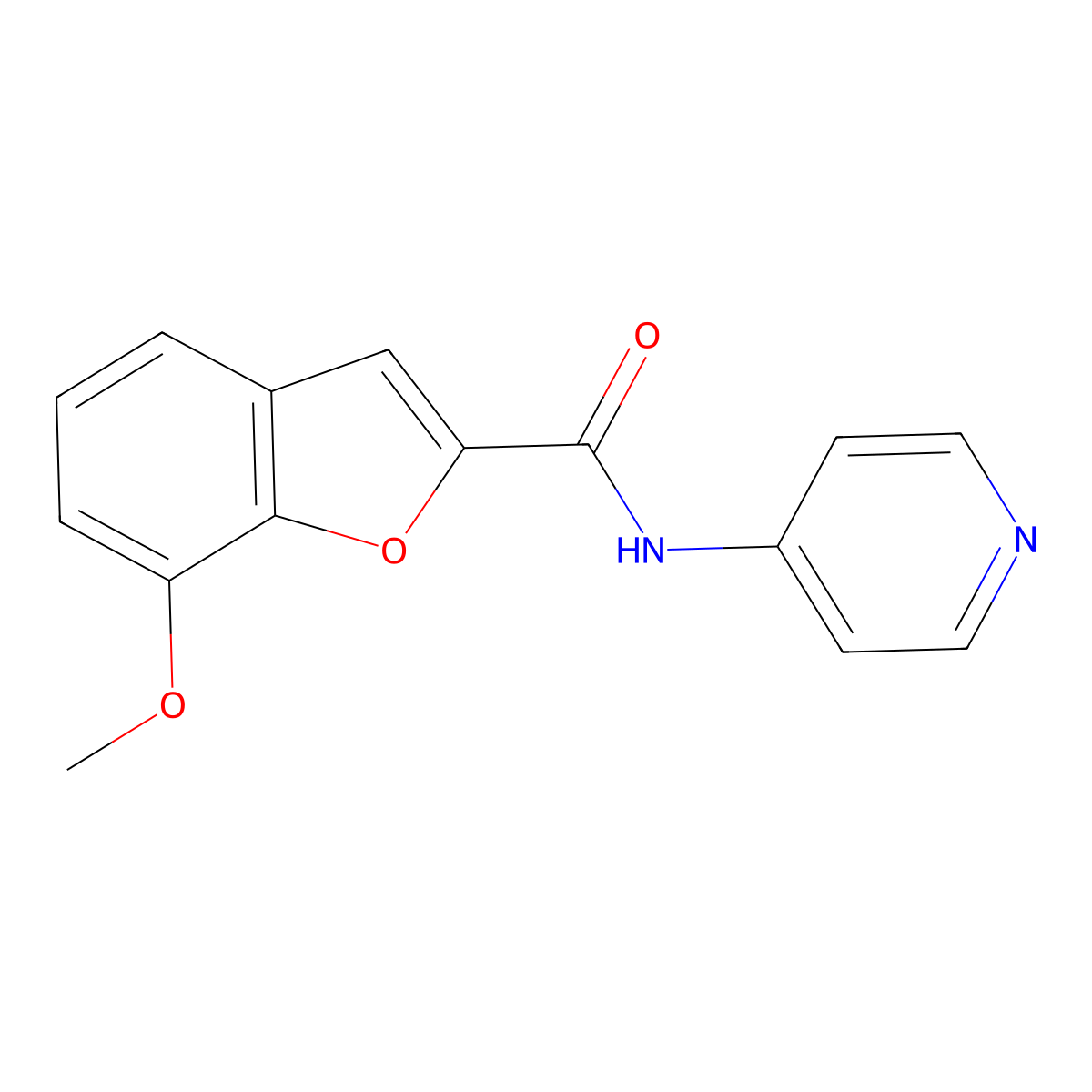 7-methoxy-N-(pyridin-4-yl)-1-benzofuran-2-carboxamide molecular structure, CAS 29046-33-1