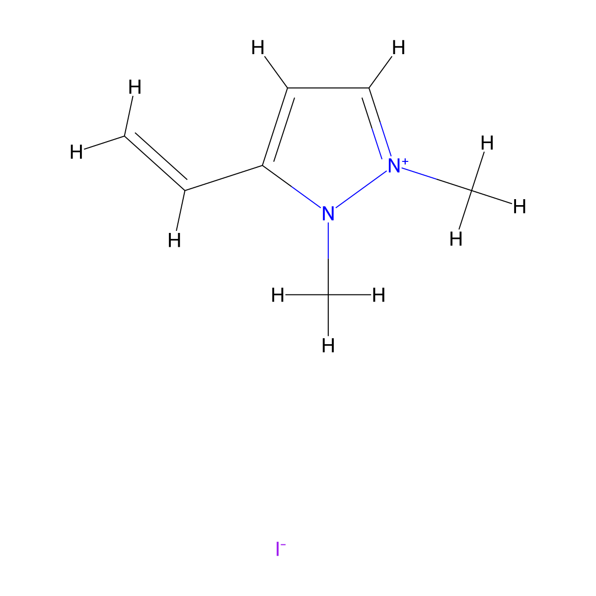 5-ethenyl-1,2-dimethyl-1H-pyrazol-2-ium iodide molecular structure, CAS 2904680-54-0
