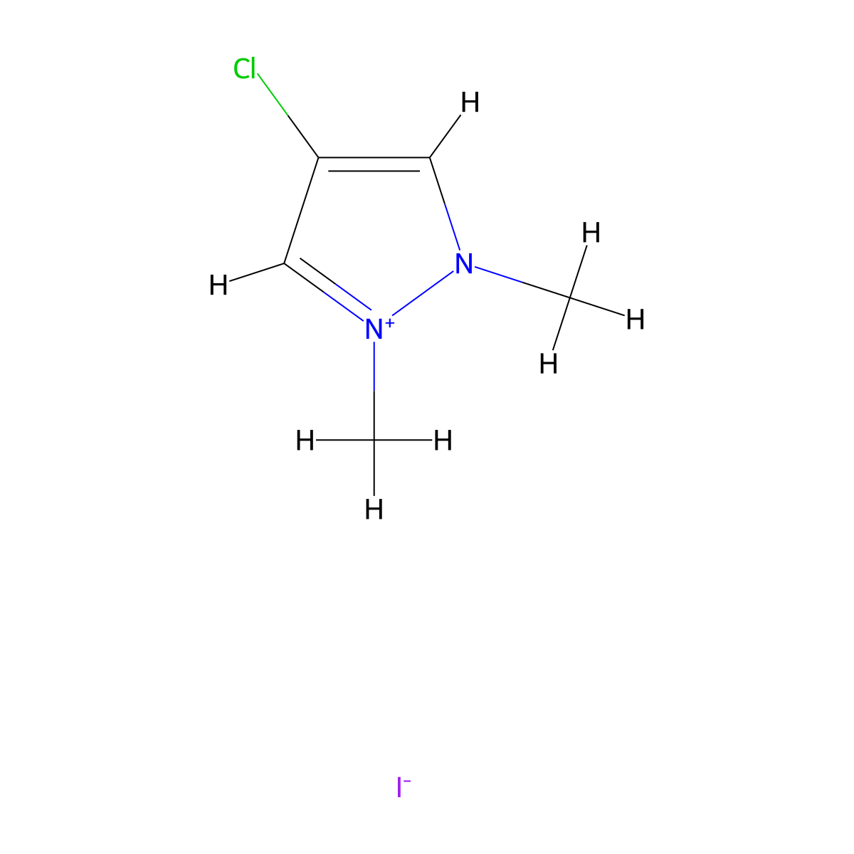 4-chloro-1,2-dimethyl-1H-pyrazol-2-ium iodide molecular structure, CAS 2904680-57-3