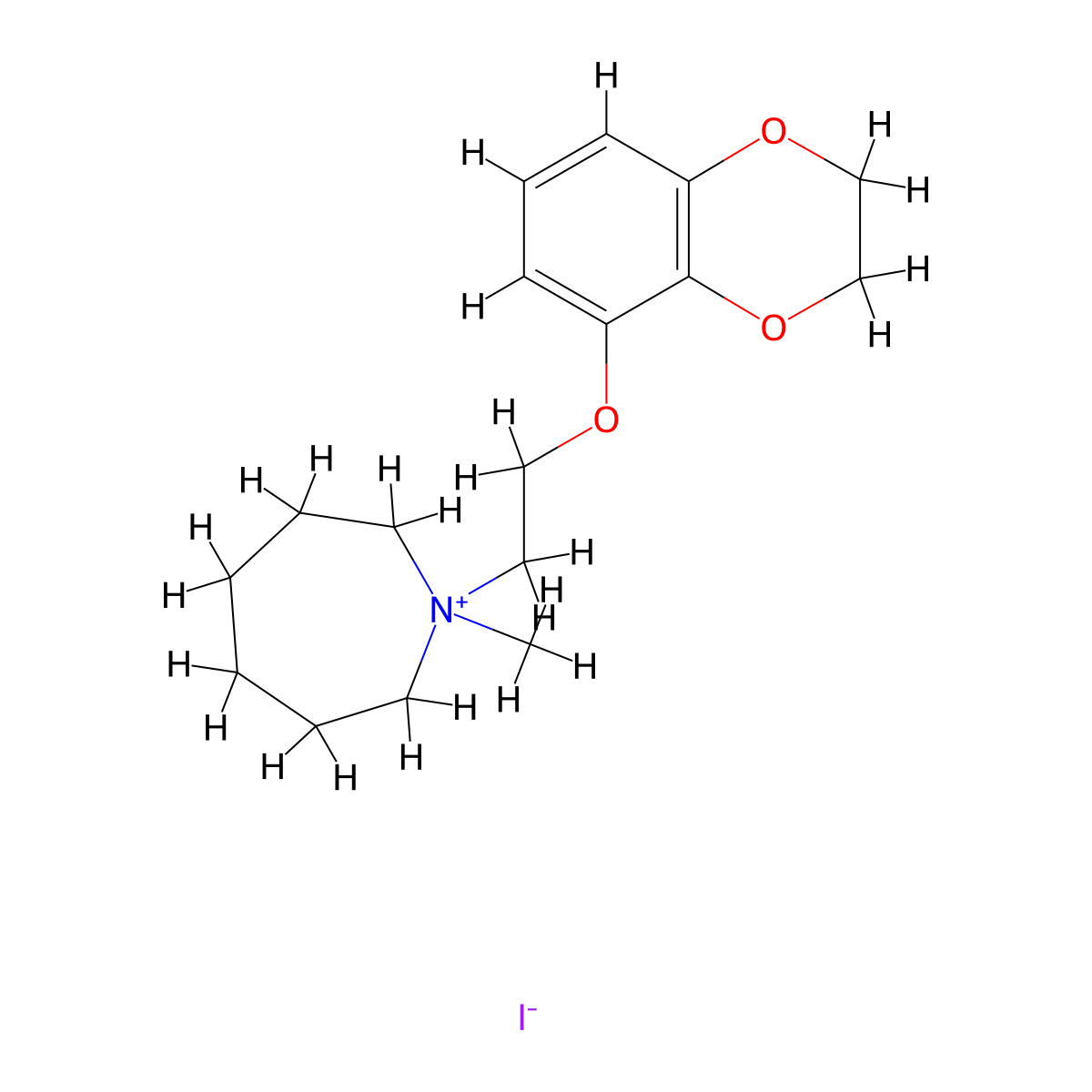 1H-Azepinium, hexahydro-1-(2-(1,4-benzodioxan-5-yloxy)ethyl)-1-methyl-, iodide molecular structure, CAS 2906-84-5