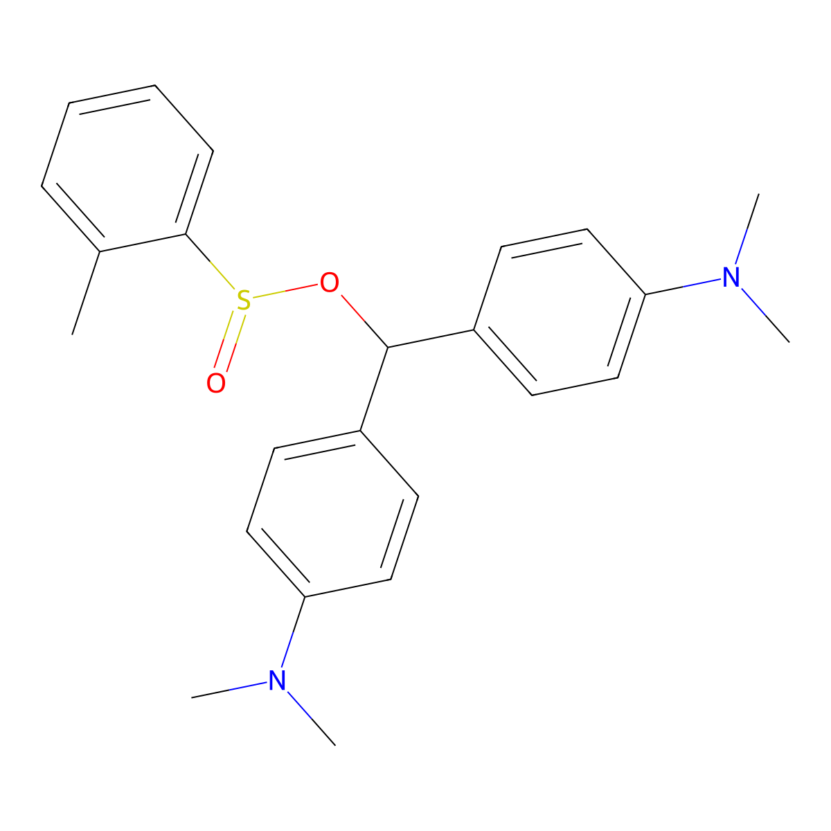 Benzenesulfinic acid, methyl-, bis[4-(dimethylamino)phenyl]methyl ester molecular structure, CAS 29061-52-7