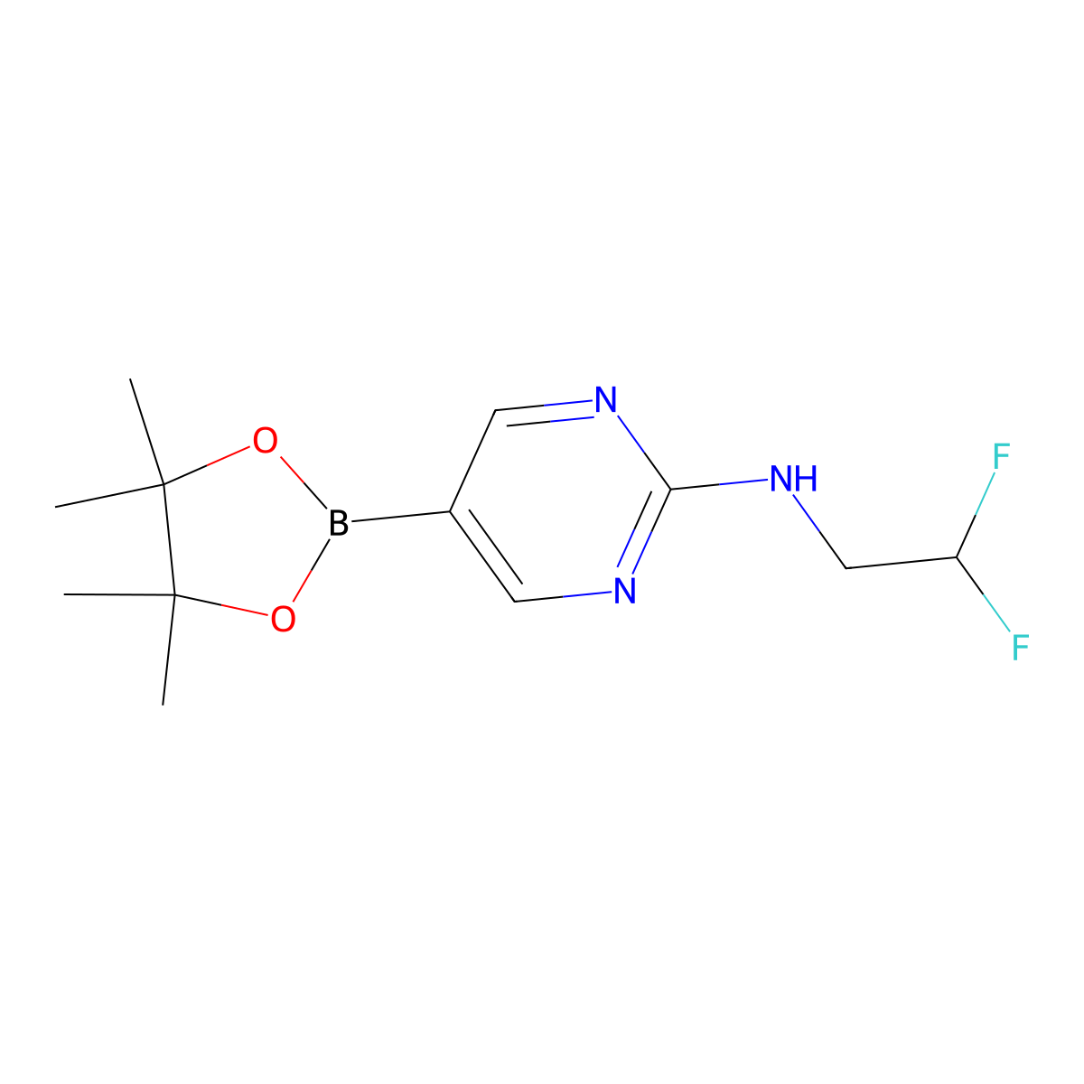 N-(2,2-difluoroethyl)-5-(4,4,5,5-tetramethyl-1,3,2-dioxaborolan-2-yl)pyrimidin-2-amine molecular structure, CAS 2906109-69-9