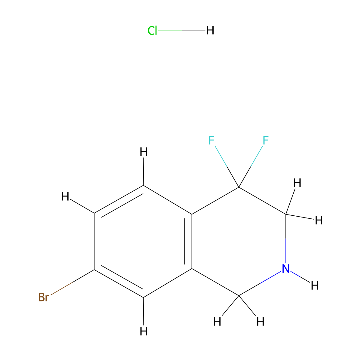 7-bromo-4,4-difluoro-2,3-dihydro-1H-isoquinoline;hydrochloride molecular structure, CAS 2906628-64-4