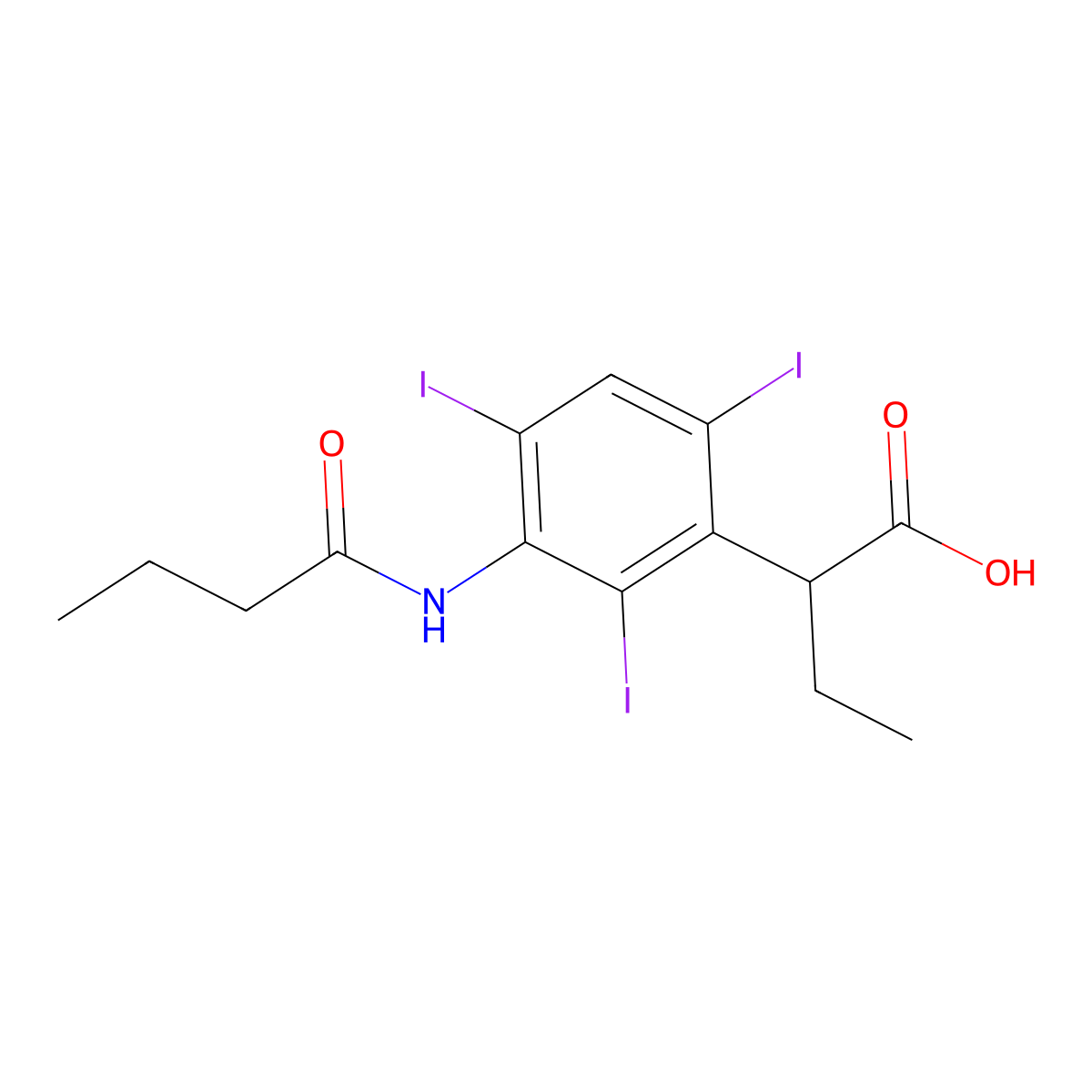 Butyric acid, 2-(3-butyramido-2,4,6-triiodophenyl)- molecular structure, CAS 29067-72-9