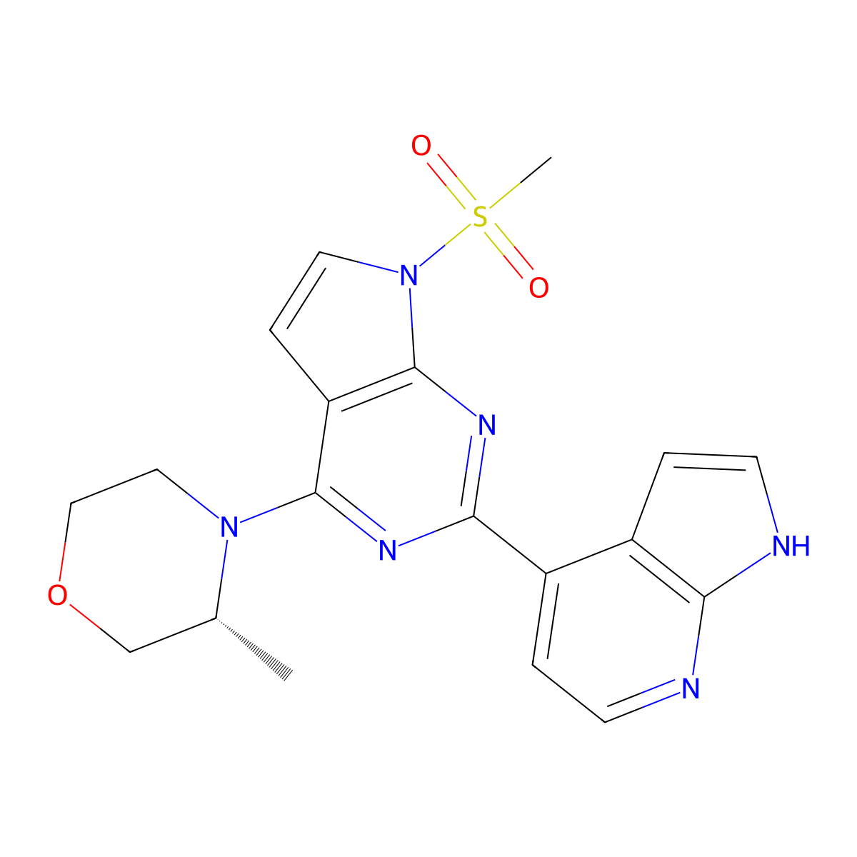 (R)-3-methyl-4-(7-(methylsulfonyl)-2-(1H-pyrrolo[2,3-b]pyridin-4-yl)-7H-pyrrolo[2,3-d]pyrimidin-4-yl)morpholine molecular structure, CAS 2907782-78-7