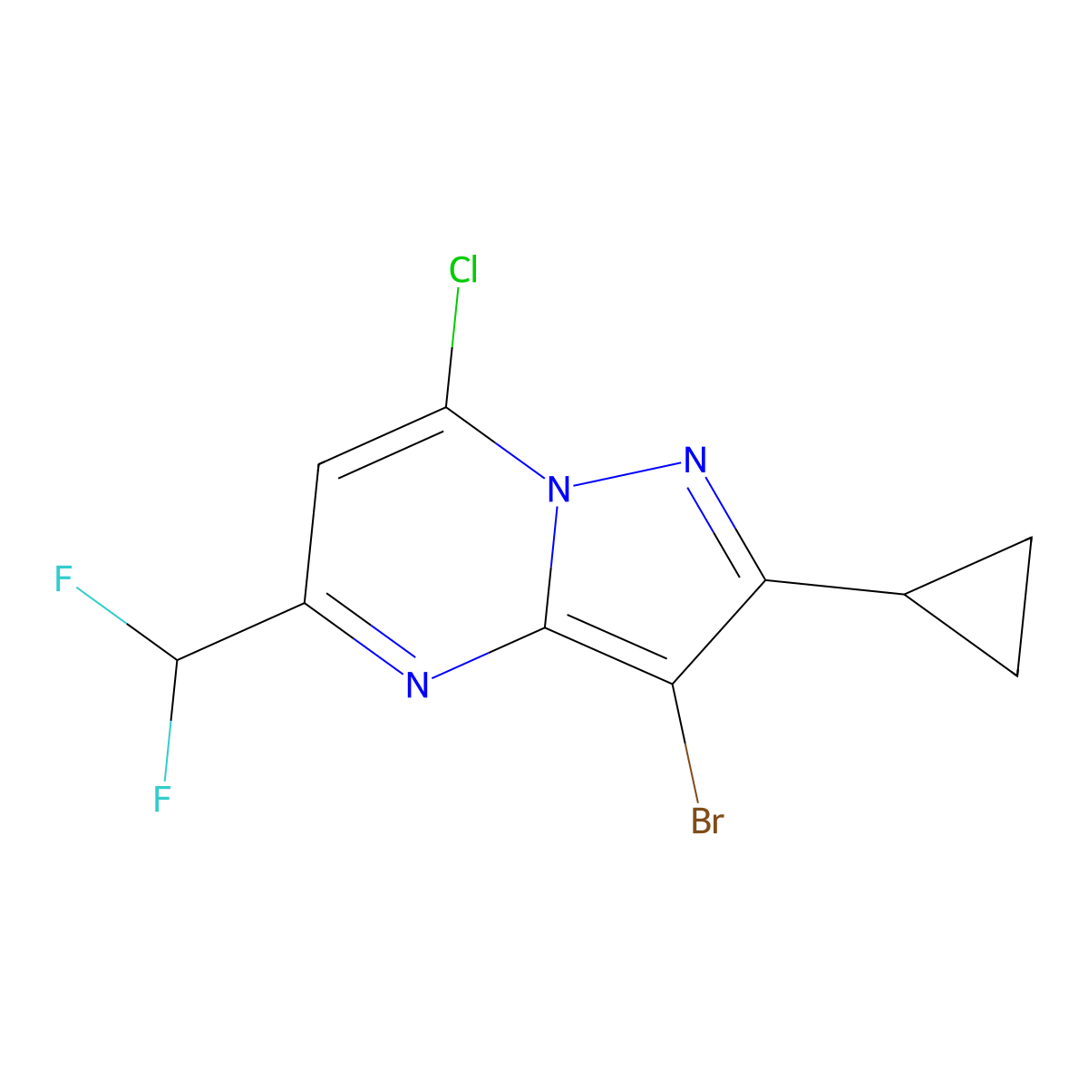 3-Bromo-7-chloro-2-cyclopropyl-5-(difluoromethyl)pyrazolo[1,5-a]pyrimidine molecular structure, CAS 2907929-23-9