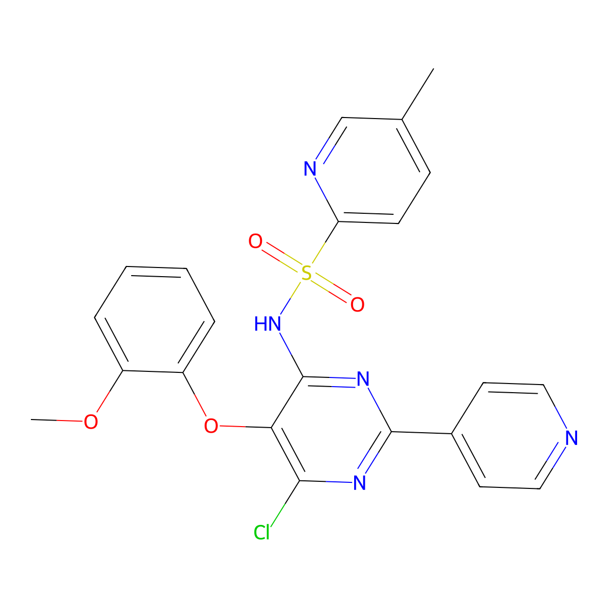 5-Methyl-N-[6-chloro-5-(2-methoxyphenoxy)-2-(4-pyridyl)-4-pyrimidinyl]-2-pyridinesulfonamide molecular structure, CAS 290815-30-4