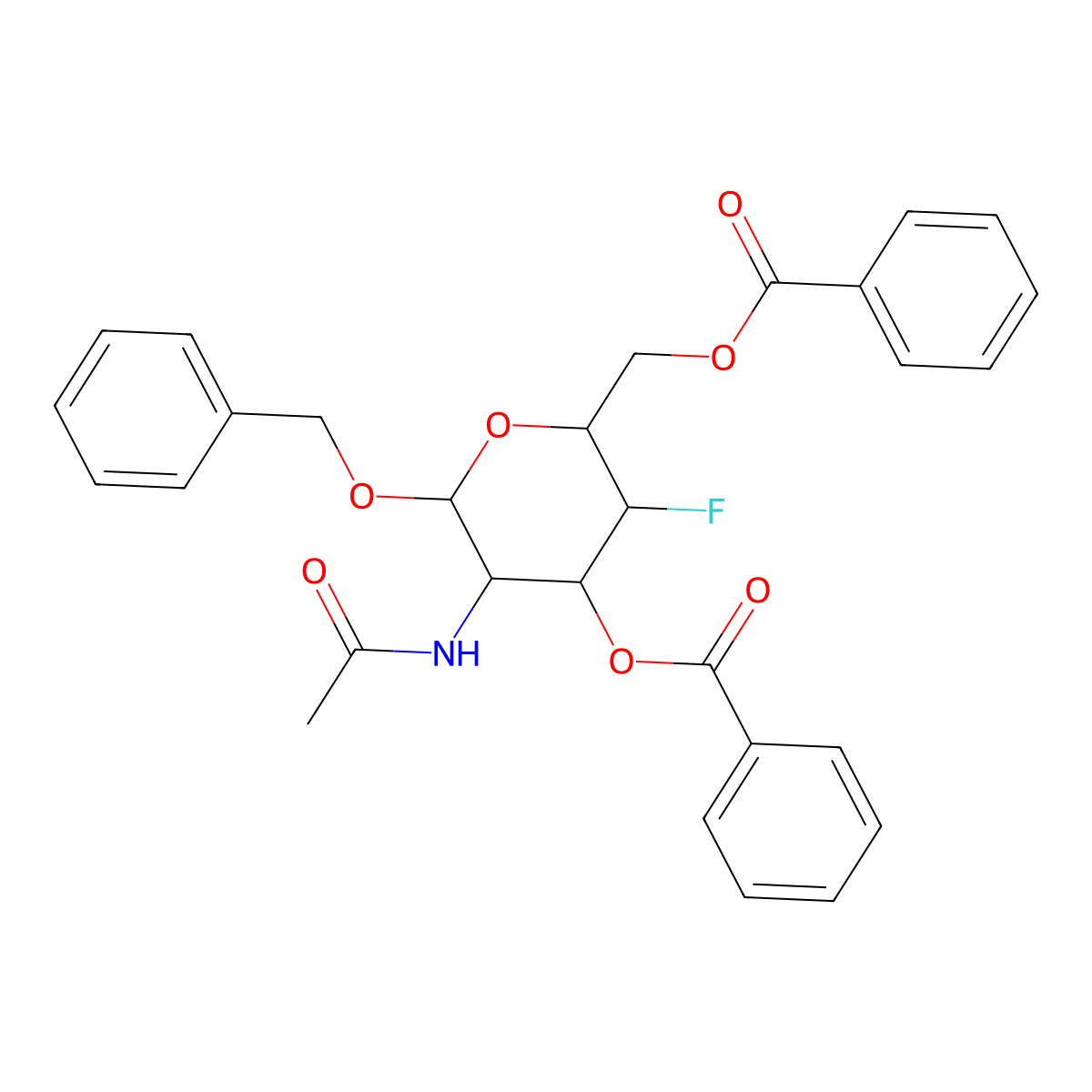 (5-Acetamido-4-benzoyloxy-3-fluoro-6-phenylmethoxyoxan-2-yl)methyl benzoate molecular structure, CAS 290819-68-0