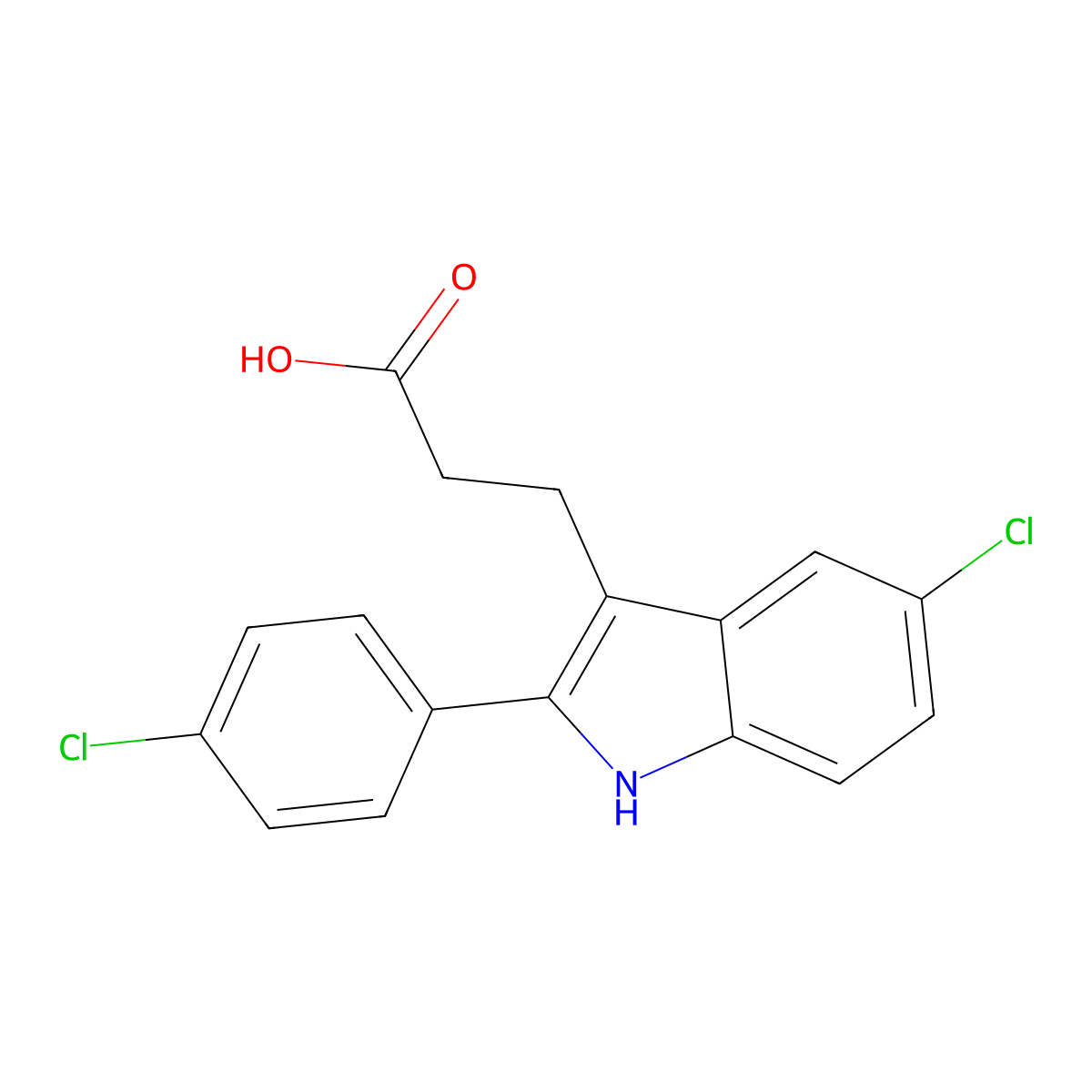3-[5-chloro-2-(4-chlorophenyl)-1H-indol-3-yl]propanoic Acid molecular structure, CAS 290832-34-7