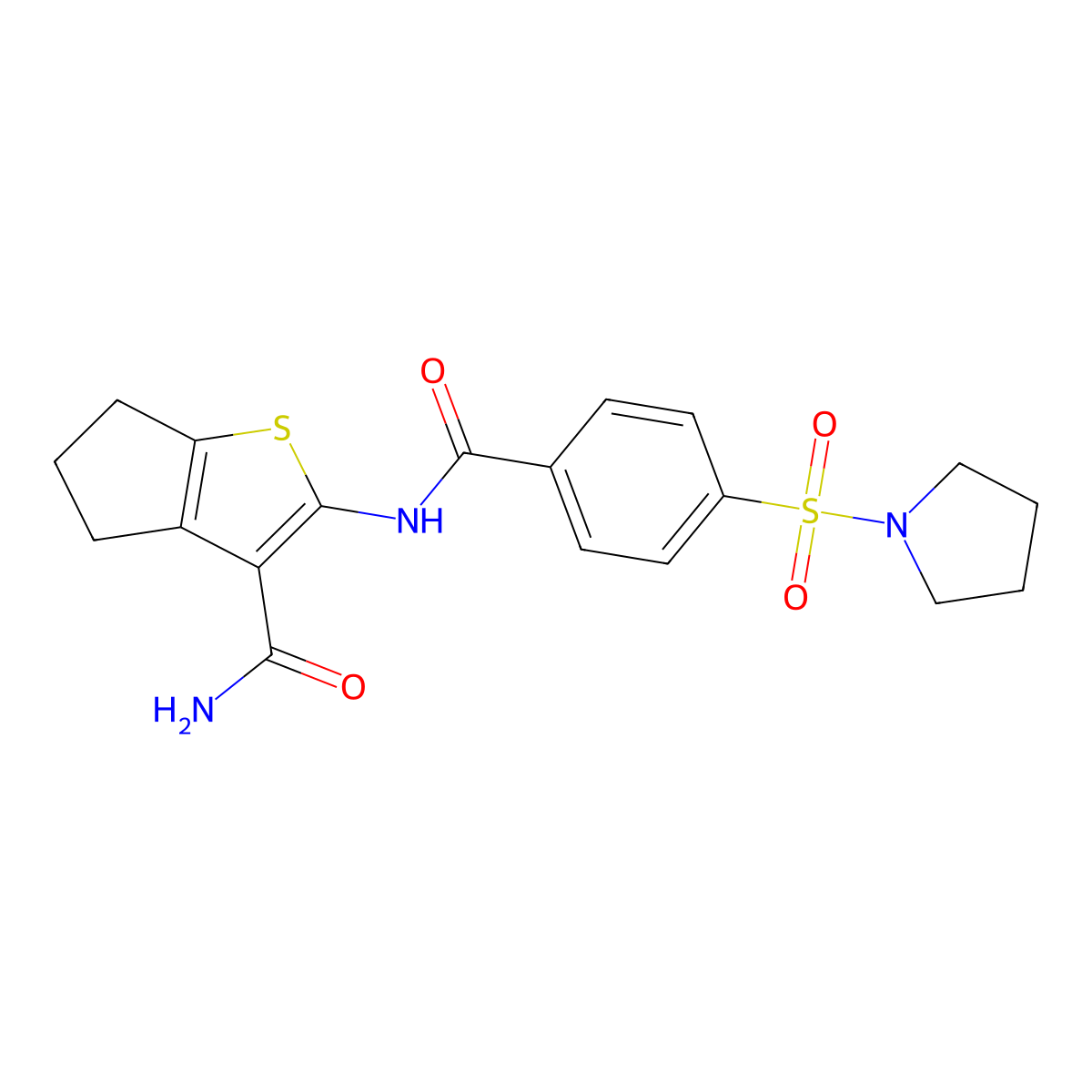 5,6-Dihydro-2-[[4-(1-pyrrolidinylsulfonyl)benzoyl]amino]-4H-cyclopenta[b]thiophene-3-carboxamide molecular structure, CAS 290834-97-8