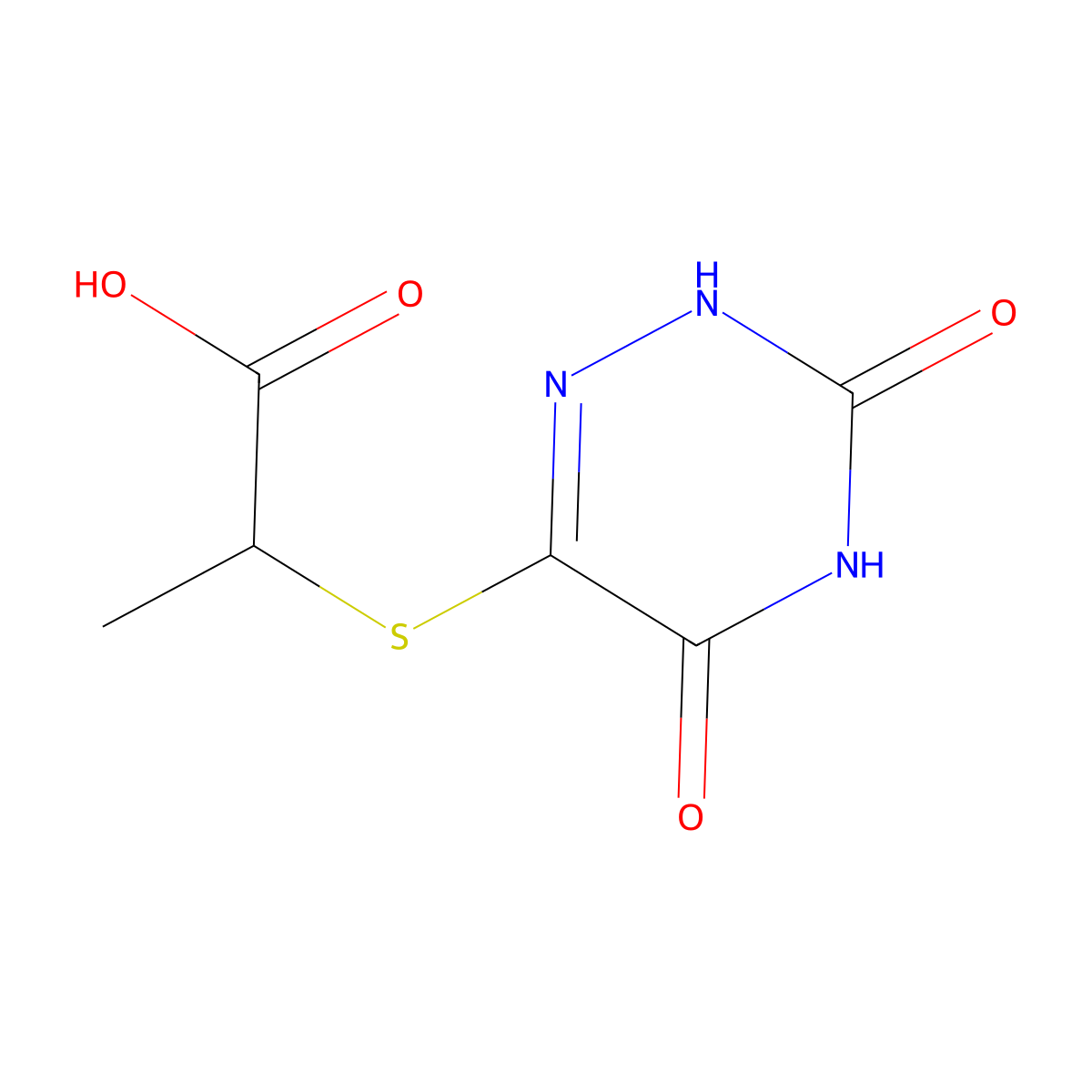 2-((3,5-Dioxo-2,3,4,5-tetrahydro-1,2,4-triazin-6-YL)thio)propanoic acid molecular structure, CAS 290834-98-9