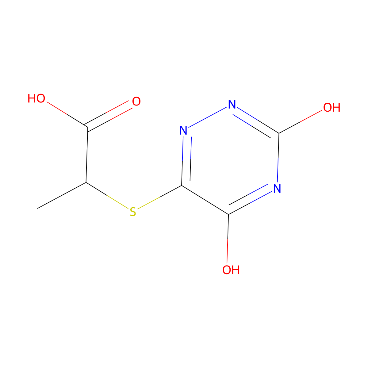 2-((3,5-Dioxo-2,3,4,5-tetrahydro-1,2,4-triazin-6-YL)thio)propanoic acid molecular structure, CAS 290834-98-9