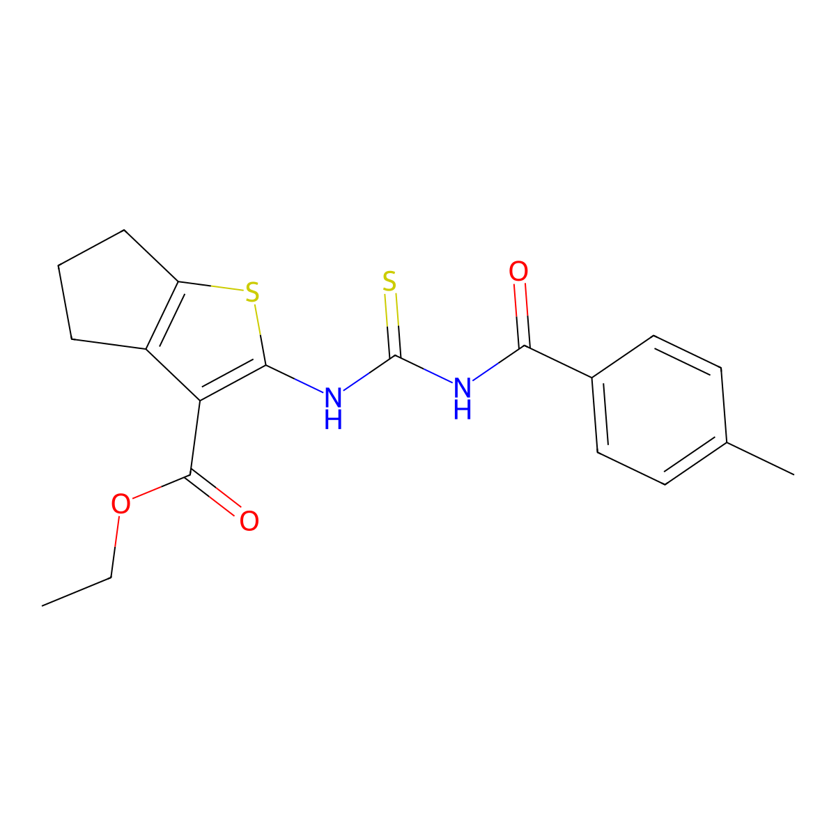 ethyl 2-({[(4-methylphenyl)carbonyl]carbamothioyl}amino)-5,6-dihydro-4H-cyclopenta[b]thiophene-3-carboxylate molecular structure, CAS 290835-60-8