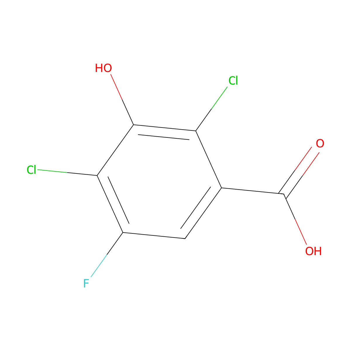 2,4-Dichloro-5-fluoro-3-hydroxybenzoic acid molecular structure, CAS 290835-84-6