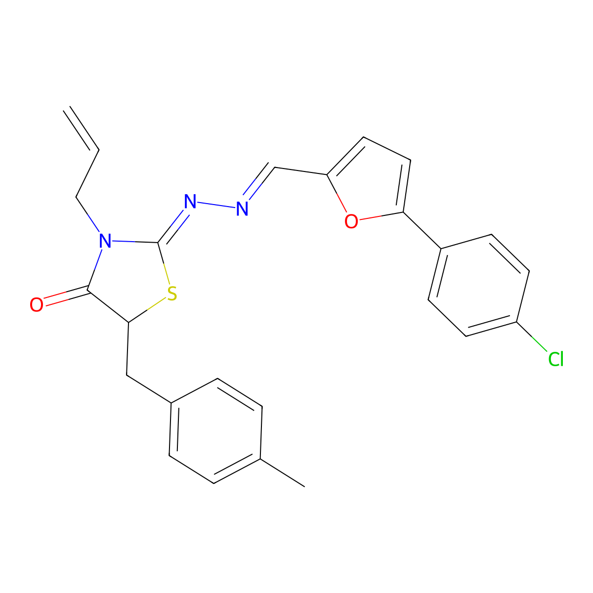 5-(4-Chlorophenyl)-2-furancarboxaldehyde 2-[5-[(4-methylphenyl)methyl]-4-oxo-3-(2-propen-1-yl)-2-thiazolidinylidene]hydrazone molecular structure, CAS 290839-62-2