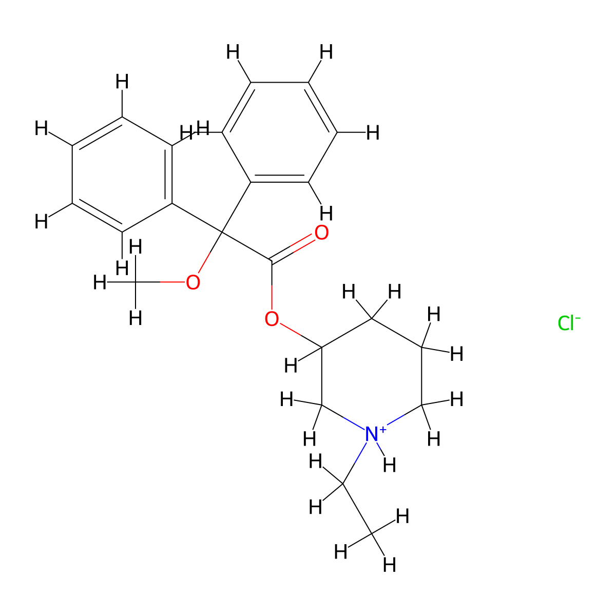 1-Ethylpiperidin-3-yl methoxy(diphenyl)acetate--hydrogen chloride (1/1) molecular structure, CAS 2909-87-7