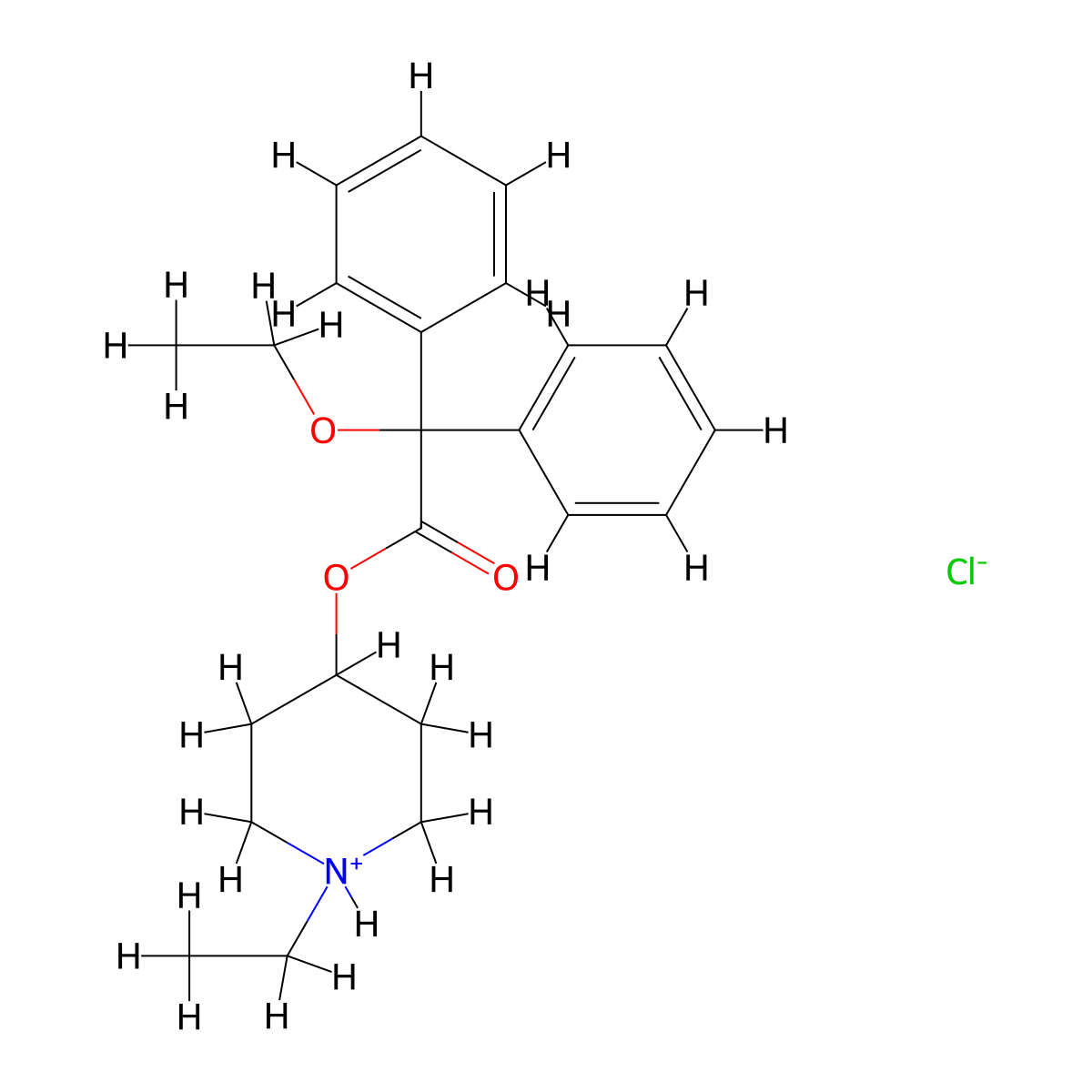 1-Ethylpiperidin-4-yl ethoxy(diphenyl)acetate--hydrogen chloride (1/1) molecular structure, CAS 2909-91-3