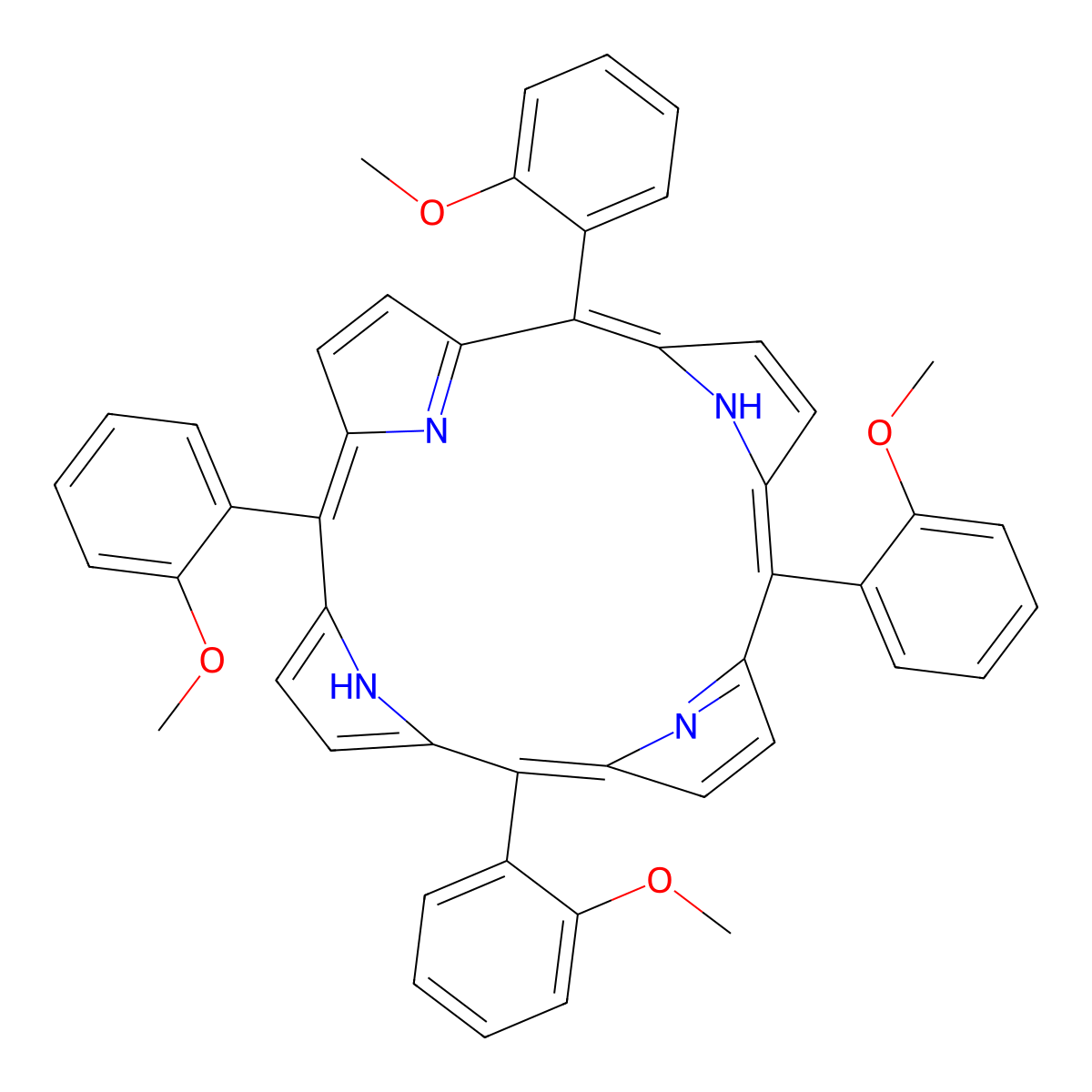 21H,23H-Porphine, 5,10,15,20-tetrakis(2-methoxyphenyl)- molecular structure, CAS 29114-94-1