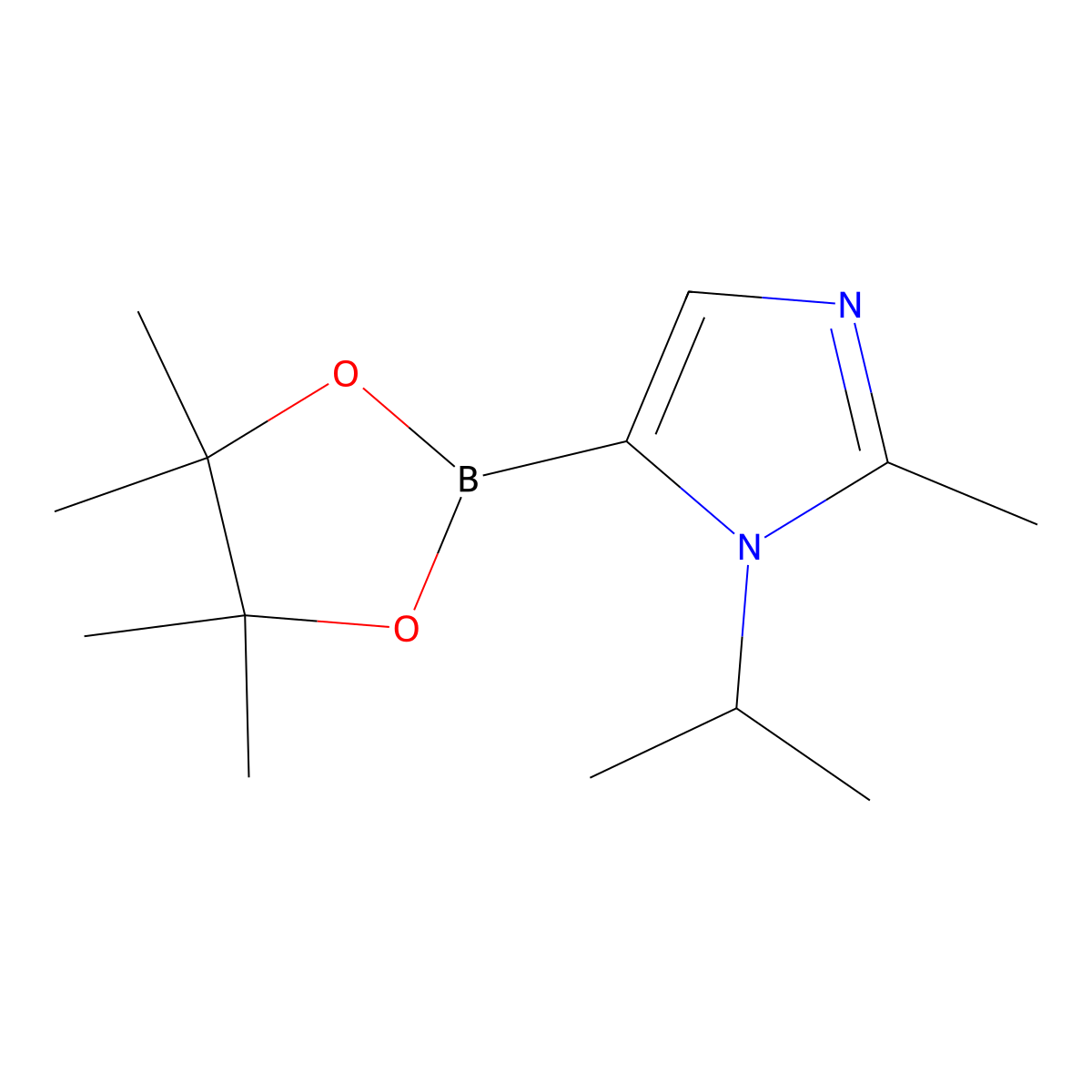 2-methyl-1-(propan-2-yl)-5-(4,4,5,5-tetramethyl-1,3,2-dioxaborolan-2-yl)-1H-imidazole molecular structure, CAS 2911594-36-8