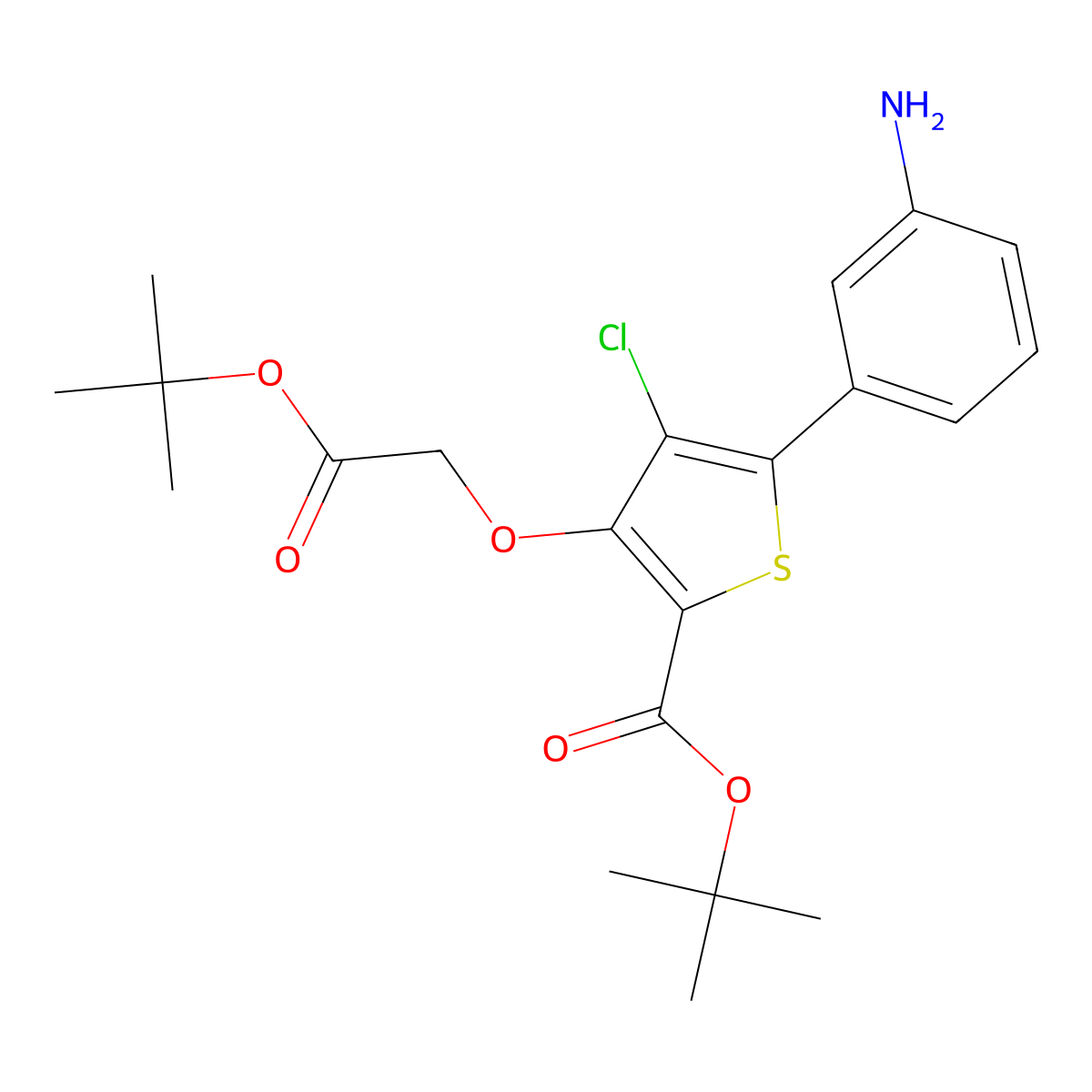 Tert-butyl 5-(3-aminophenyl)-3-(2-(tert-butoxy)-2-oxoethoxy)-4-chlorothiophene-2-carboxylate molecular structure, CAS 2912300-62-8