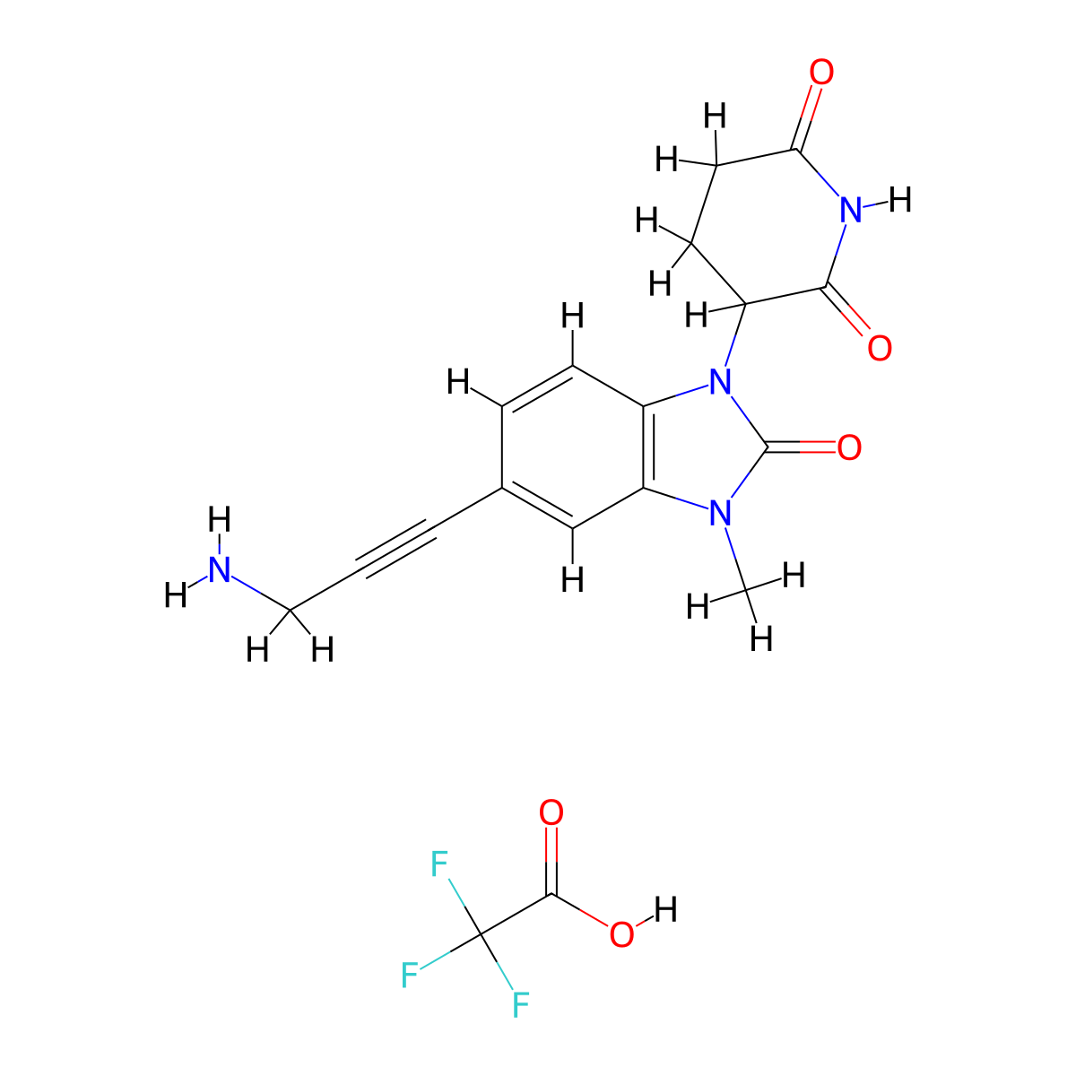 3-[5-(3-Aminoprop-1-ynyl)-3-methyl-2-oxo-benzimidazol-1-YL]piperidine-2,6-dione 2,2,2-trifluoroacetic acid molecular structure, CAS 2912302-64-6