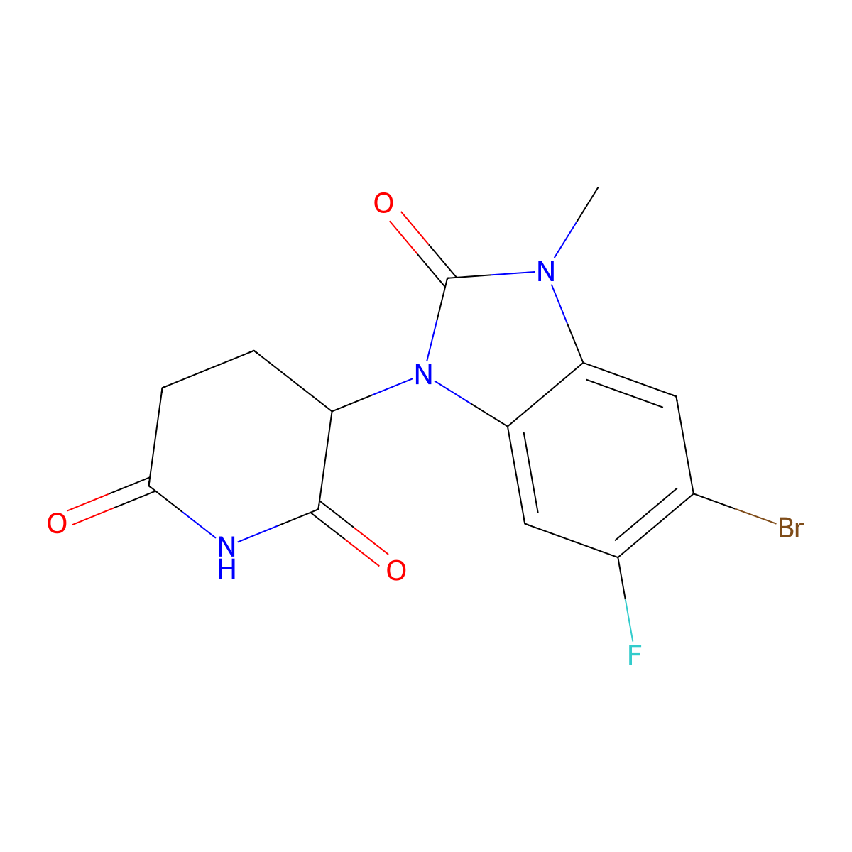 3-(5-Bromo-6-fluoro-3-methyl-2-oxo-2,3-dihydro-1H-benzo[d]imidazol-1-yl)piperidine-2,6-dione molecular structure, CAS 2912303-48-9