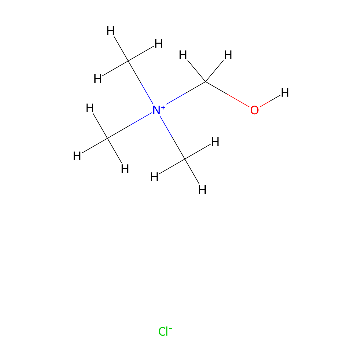 Ammonium, (hydroxymethyl)trimethyl-, chloride molecular structure, CAS 29124-44-5