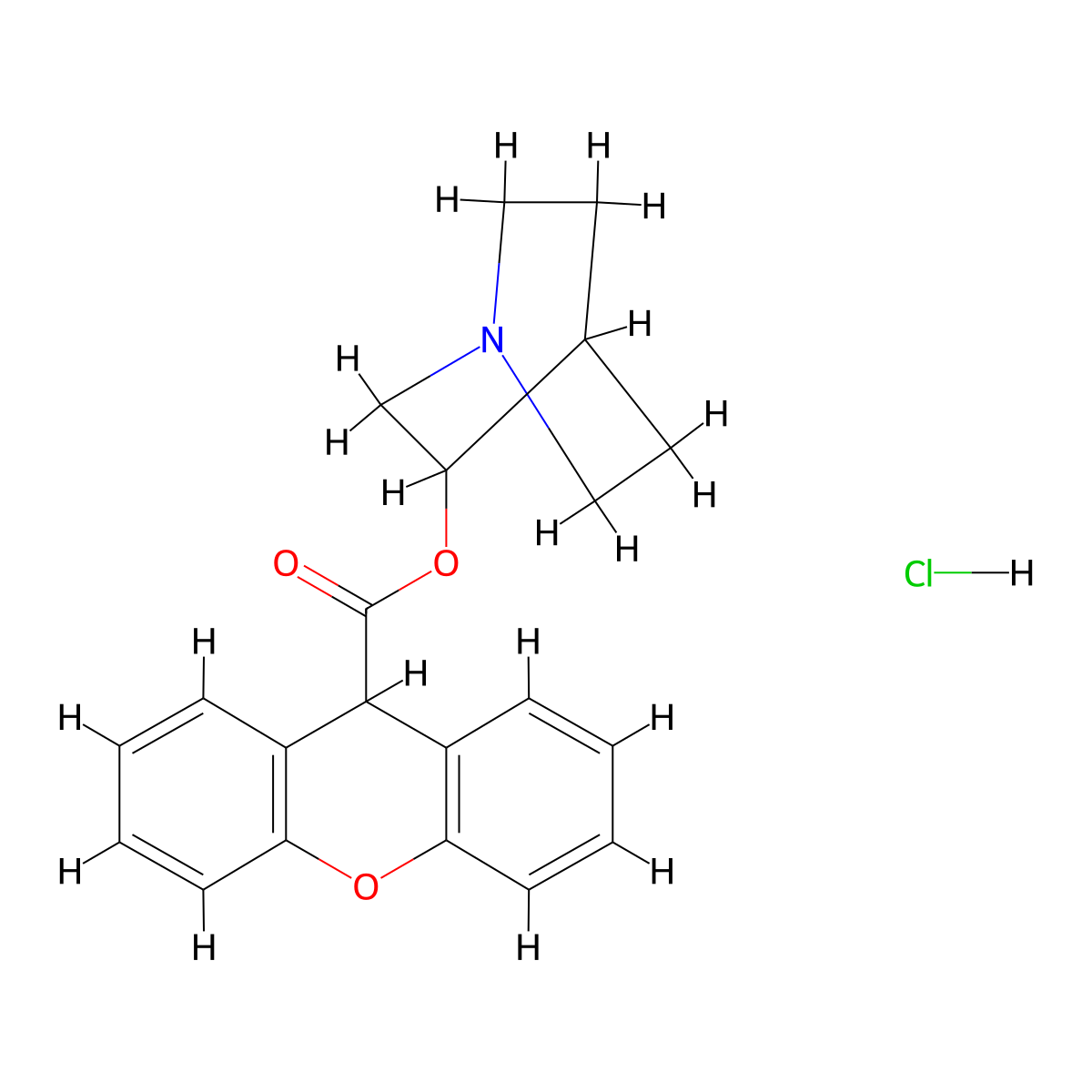 Xanthene-9-carboxylic acid, 3-quinuclidinyl ester, hydrochloride molecular structure, CAS 29125-63-1