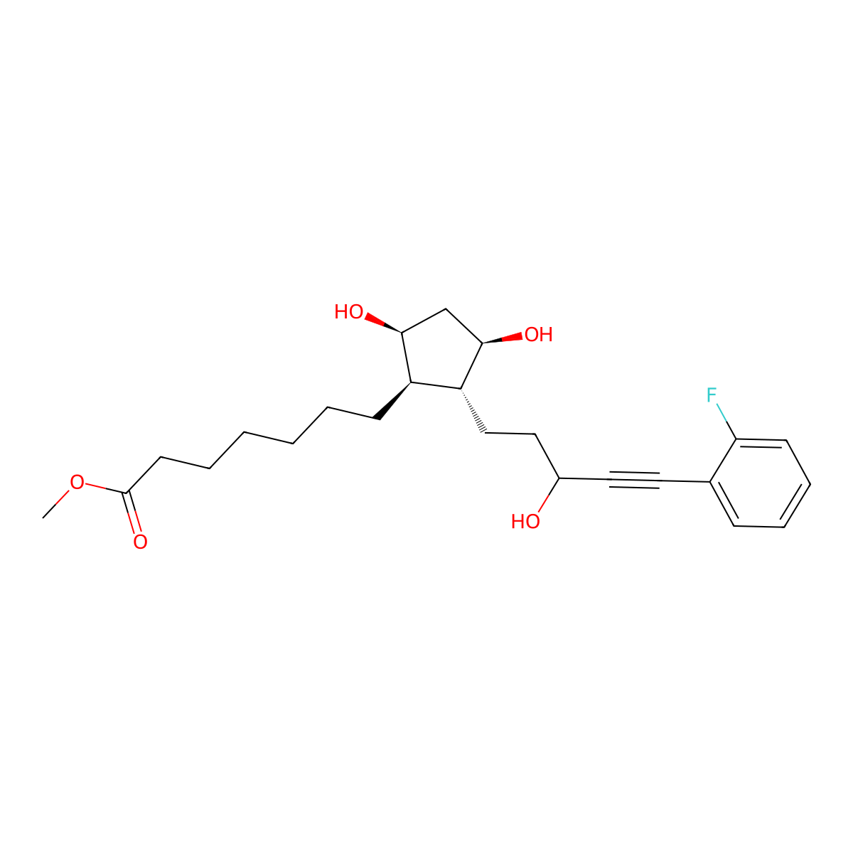 methyl 7-[(1R,2R,3R,5S)-2-[5-(2-fluorophenyl)-3-hydroxypent-4-ynyl]-3,5-dihydroxycyclopentyl]heptanoate molecular structure, CAS 291303-34-9