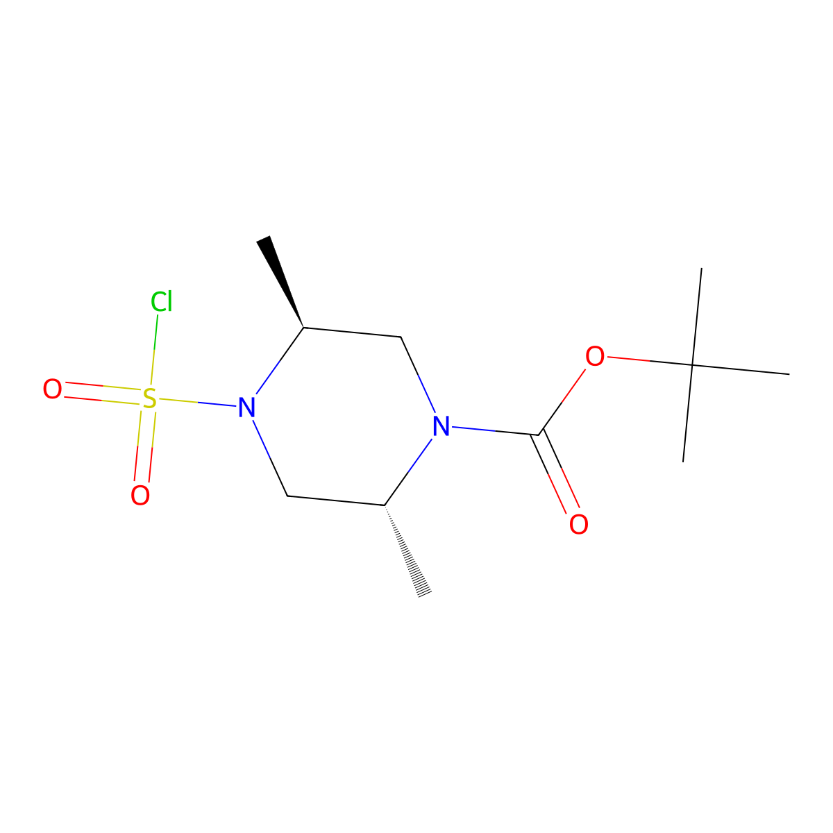 tert-butyl (2R,5S)-4-(chlorosulfonyl)-2,5-dimethylpiperazine-1-carboxylate molecular structure, CAS 2913158-86-6