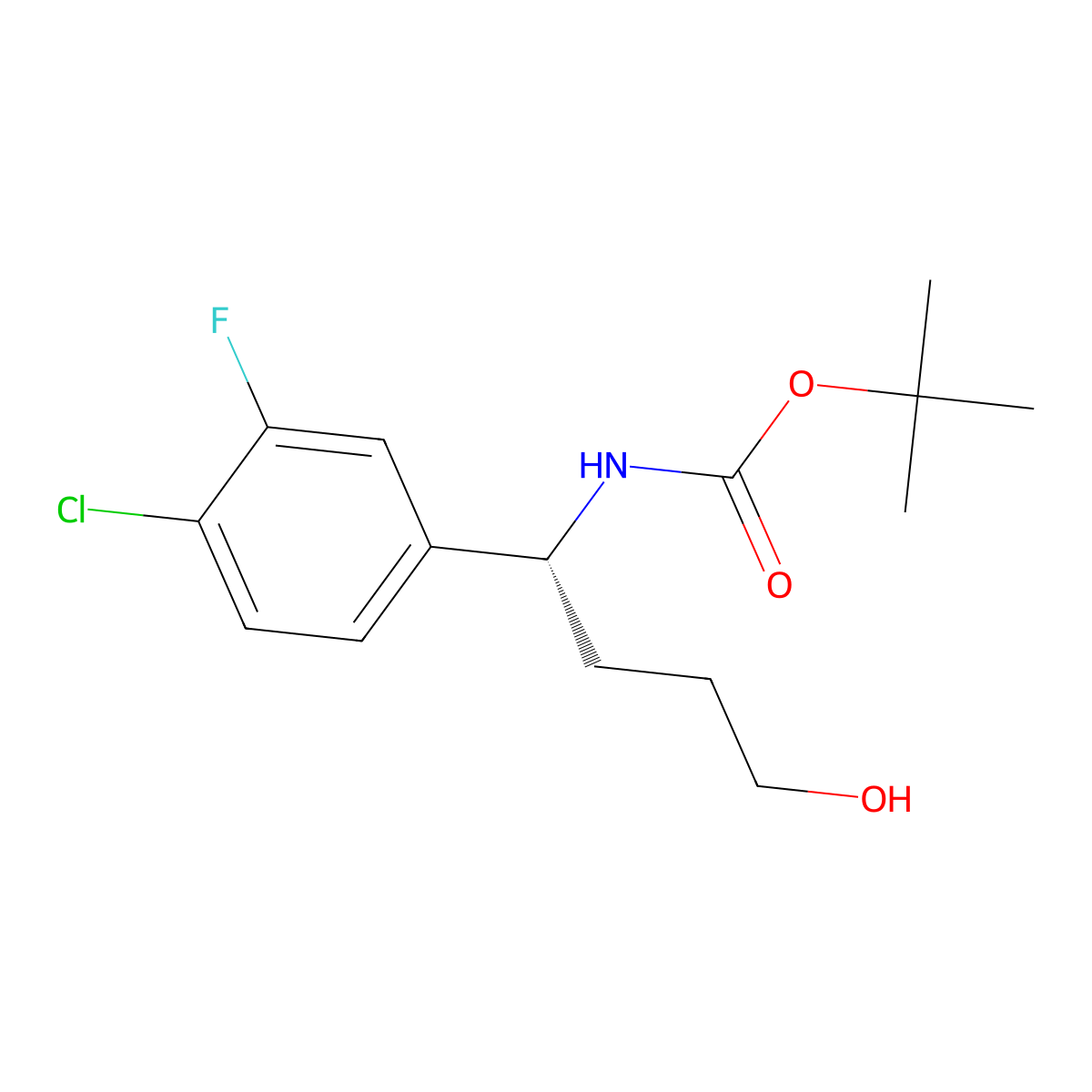 tert-butyl N-[(1R)-1-(4-chloro-3-fluorophenyl)-4-hydroxybutyl]carbamate molecular structure, CAS 2913160-03-7