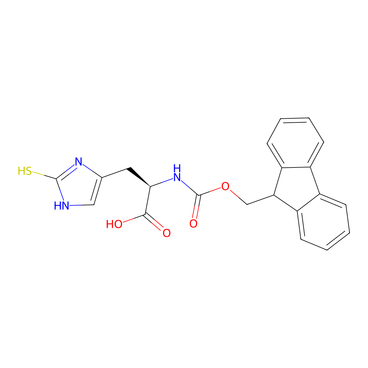 (2R)-2-({[(9H-fluoren-9-yl)methoxy]carbonyl}amino)-3-(2-sulfanyl-1H-imidazol-4-yl)propanoic acid molecular structure, CAS 2913160-18-4