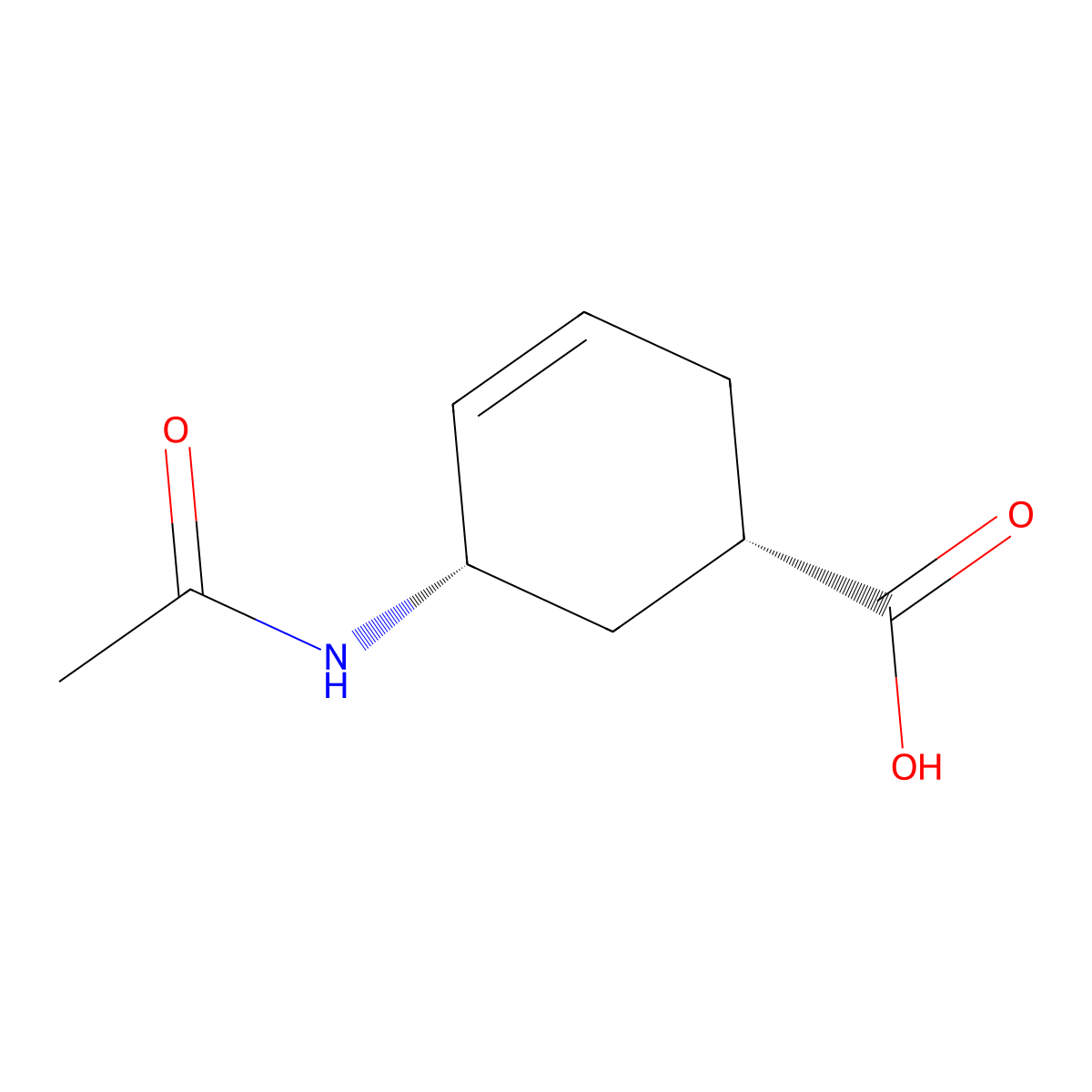 (1S,5S)-5-acetamidocyclohex-3-ene-1-carboxylic acid molecular structure, CAS 2913176-48-2